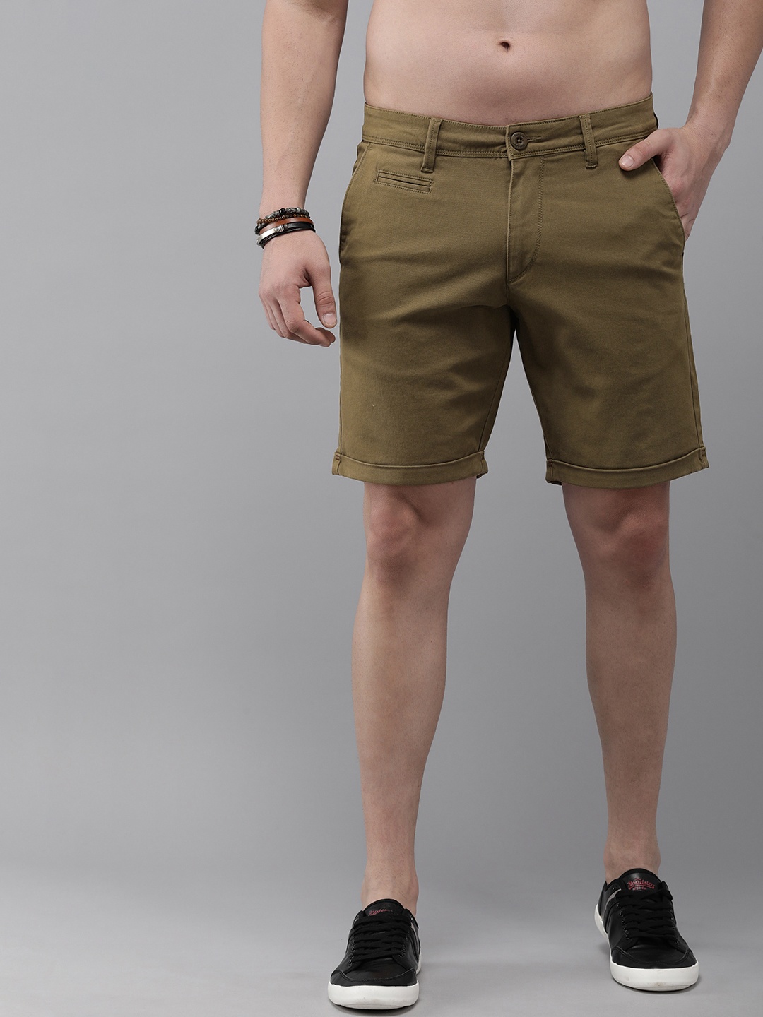 

Roadster Men Mid-Rise Regular Fit Chino Shorts, Olive