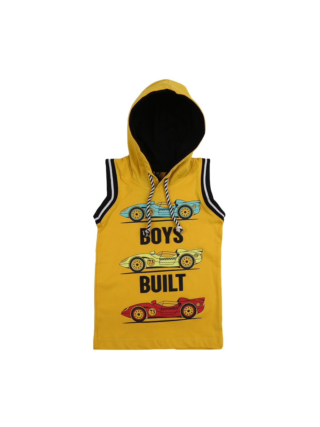 

V-Mart Boys Typography Printed Hooded Cotton T-shirts, Mustard