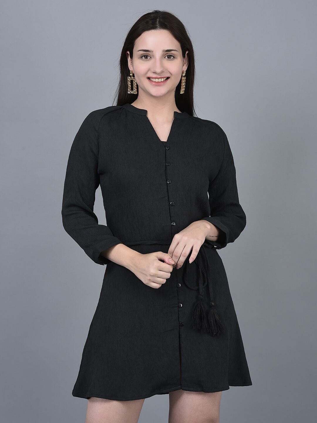 

CANOE Mandarin Collar Shirt Dress, Black