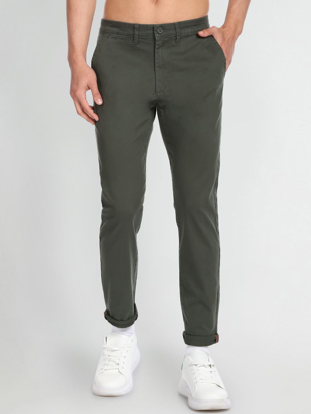 

Flying Machine Men Mid -Rise Tapered Fit Casual Chinos, Green