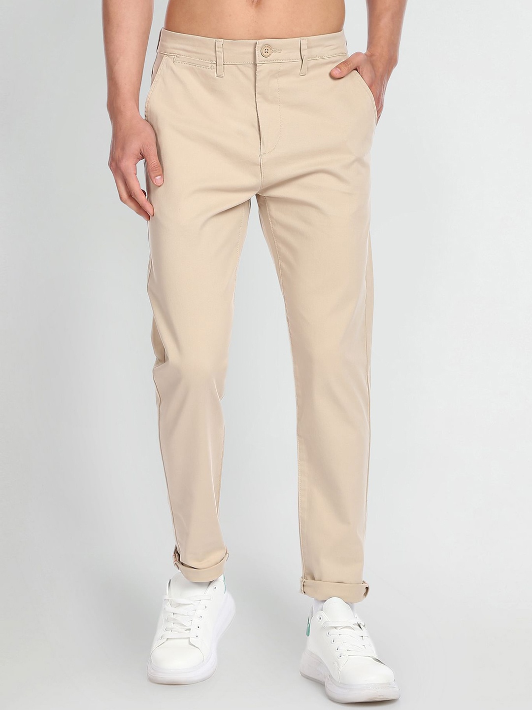 

Flying Machine Men Mid -Rise Tapered Fit Casual Chinos, Beige