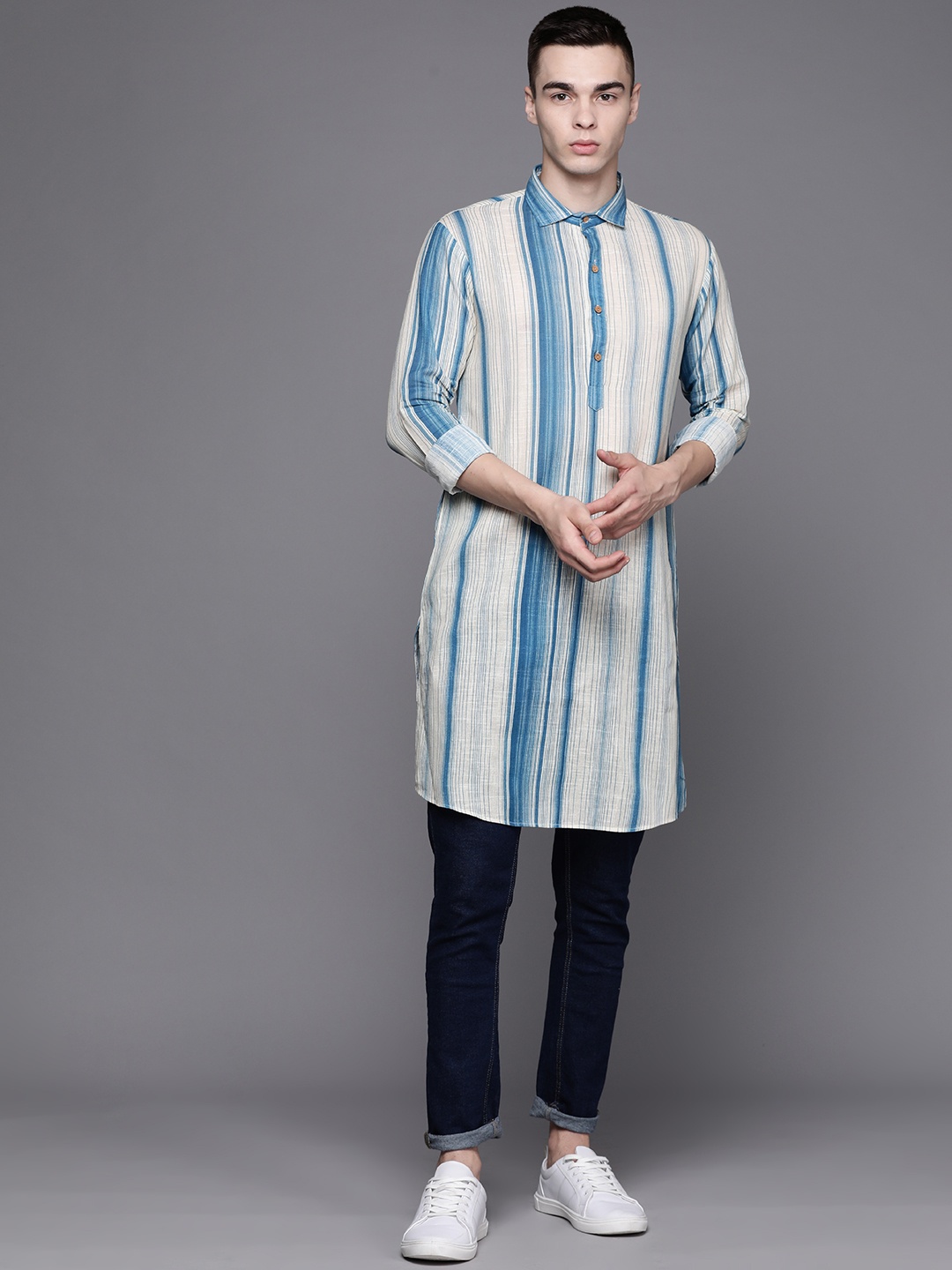 

Inddus Men Striped Kurta, Beige