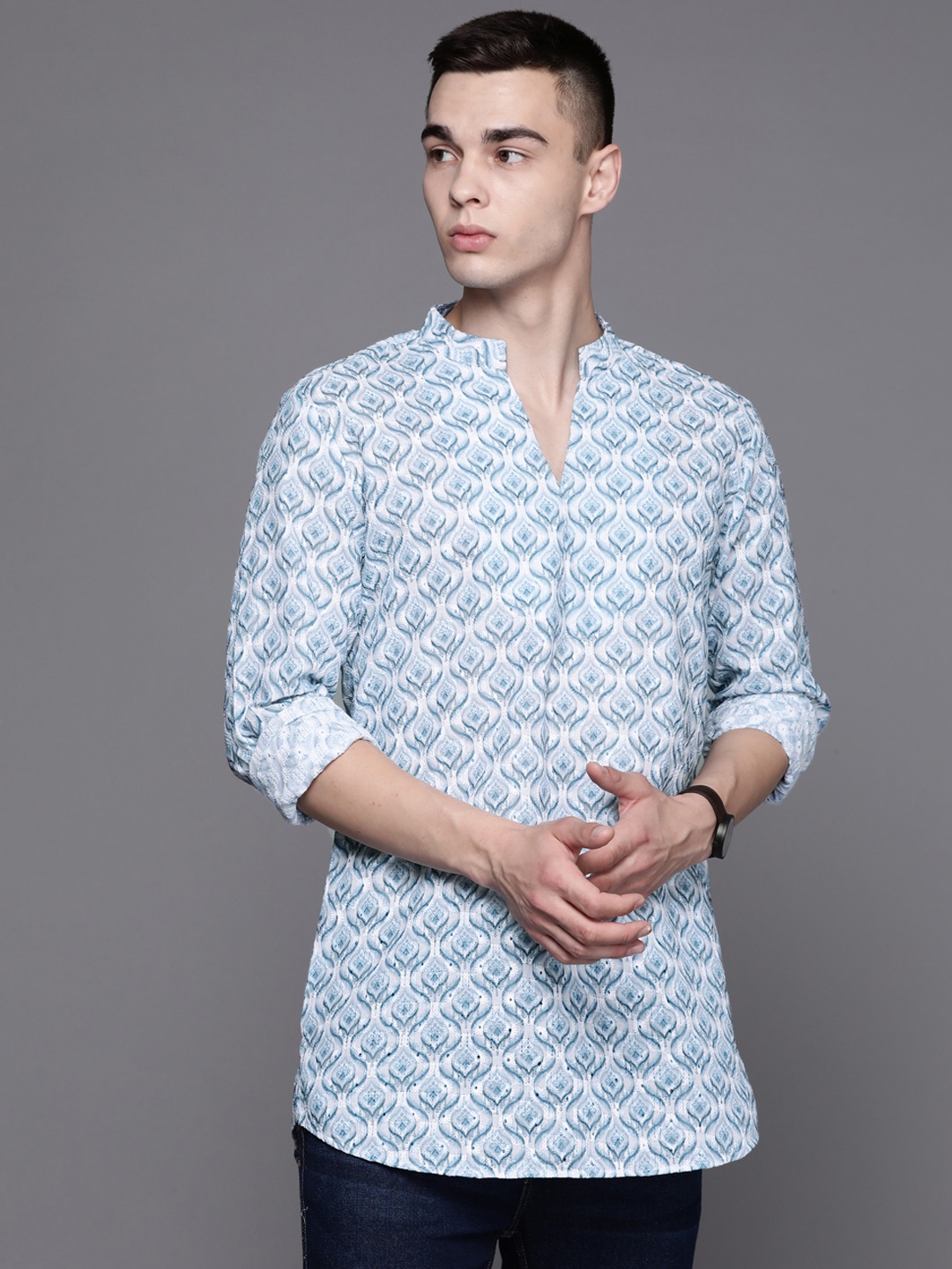 

Inddus Men Ethnic Motifs Embroidered Thread Work Kurta, Off white