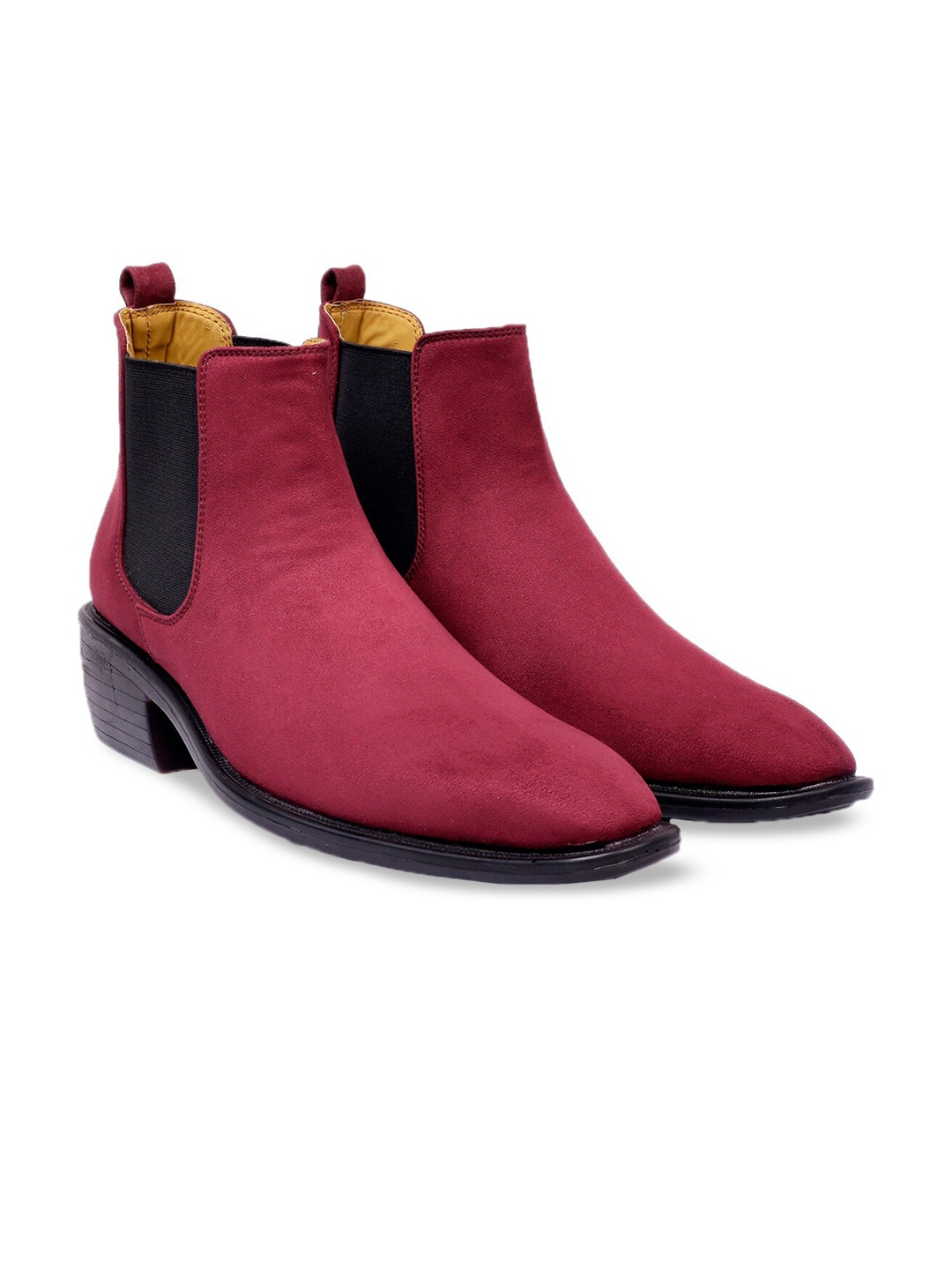 

Bxxy Men Mid Top Block-Heel Height Increasing Chelsea Boots, Red