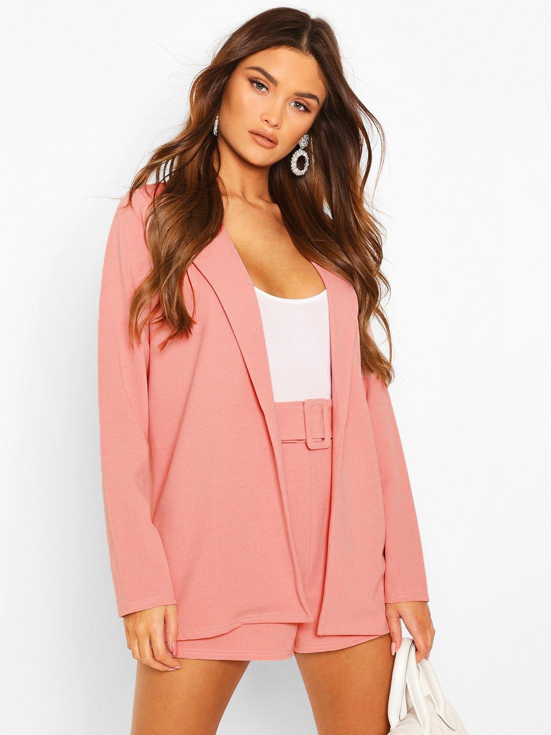 

Boohoo Women Front-Open Two-Piece Suit, Pink