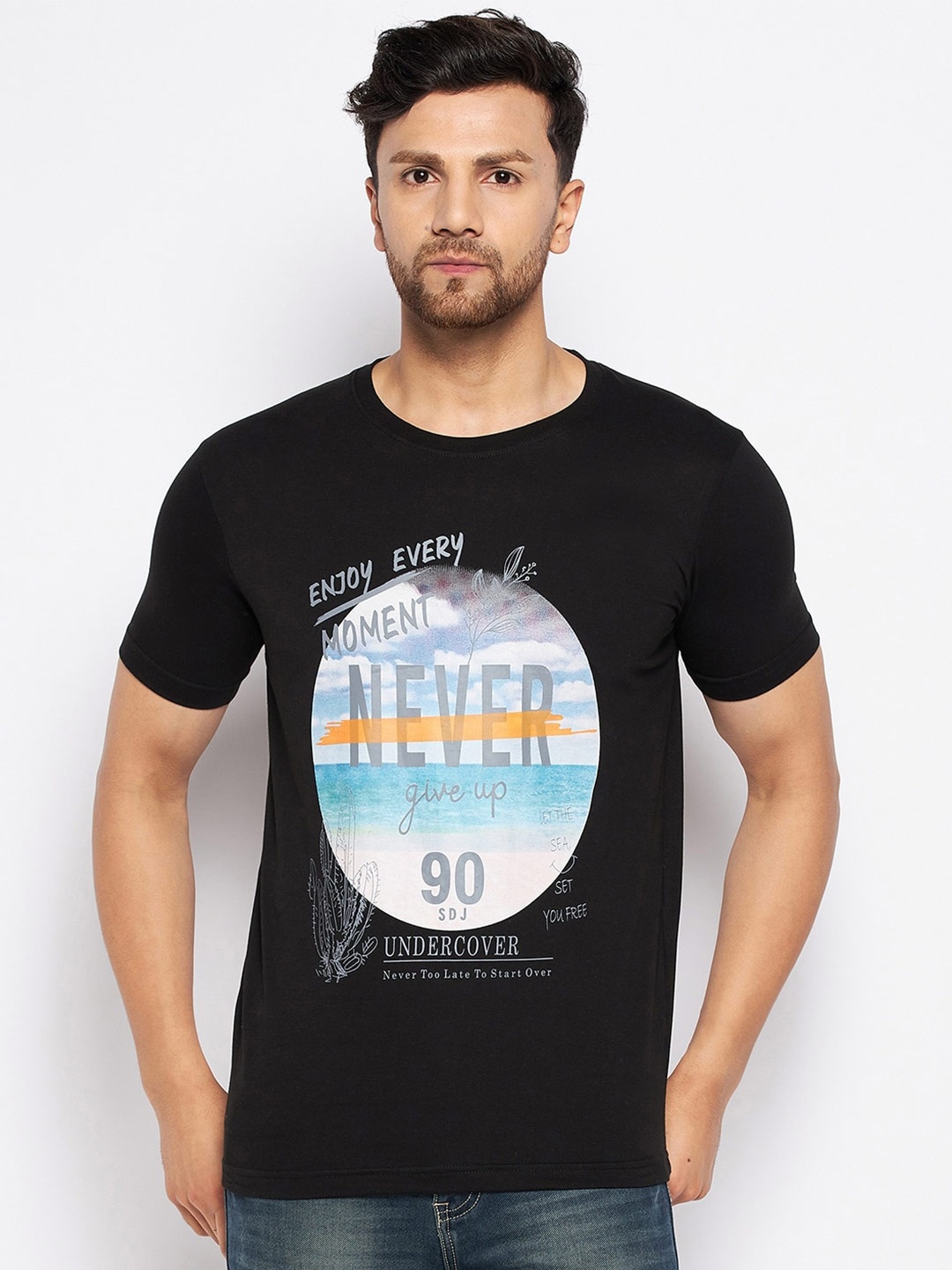 

Duke Graphic Printed Round Neck Slim Fit Cotton T-shirt, Black
