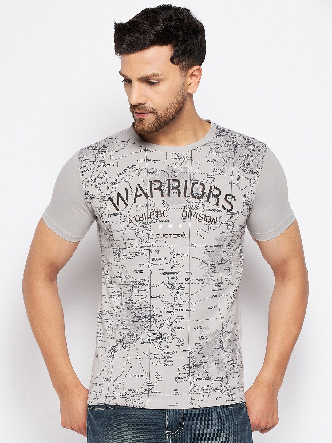 

Duke Typography Round Neck Cotton Slim Fit T-shirt, Grey