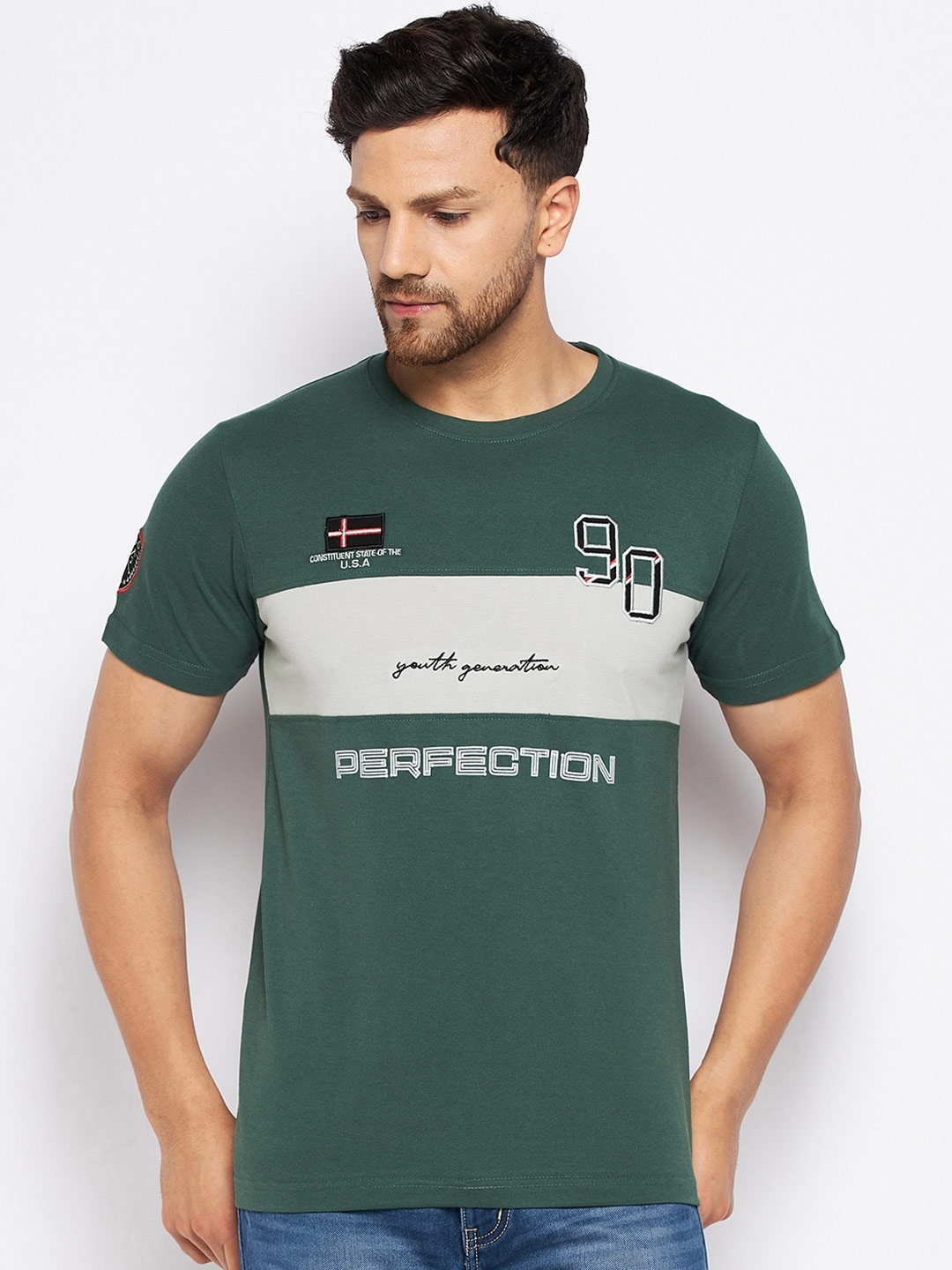 Duke Typography Round Neck Cotton Slim Fit T-shirt, Green