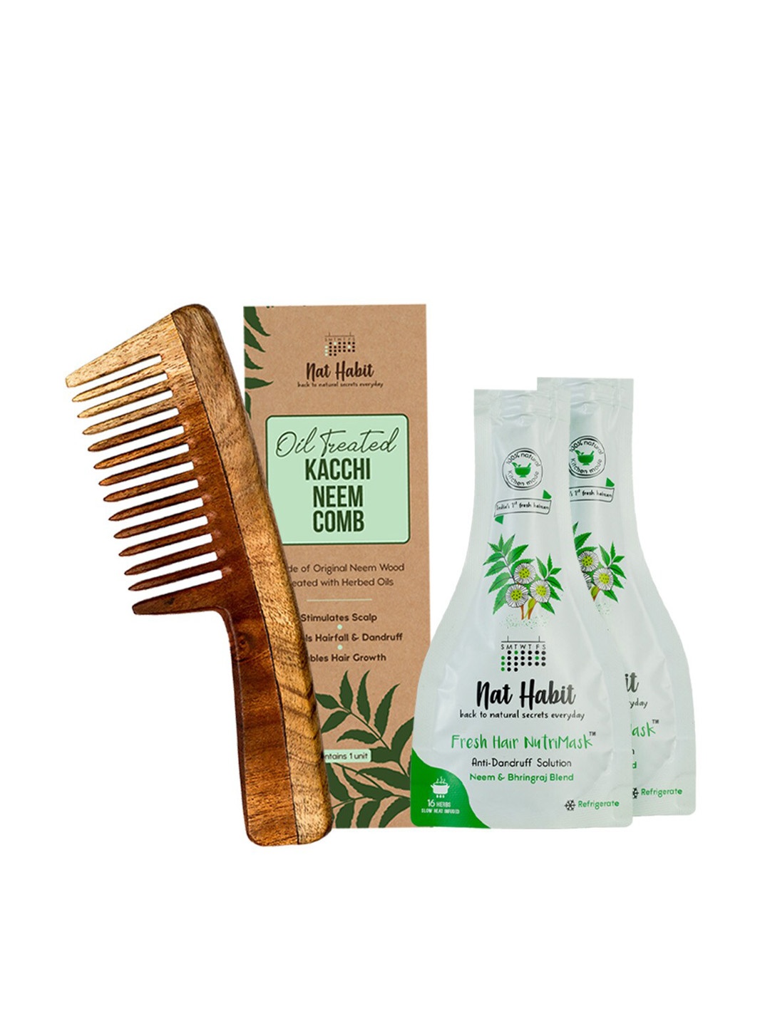 

Nat Habit Wide Tooth kacchi Neem Comb & Neem Bhringraj NutriMask, Brown