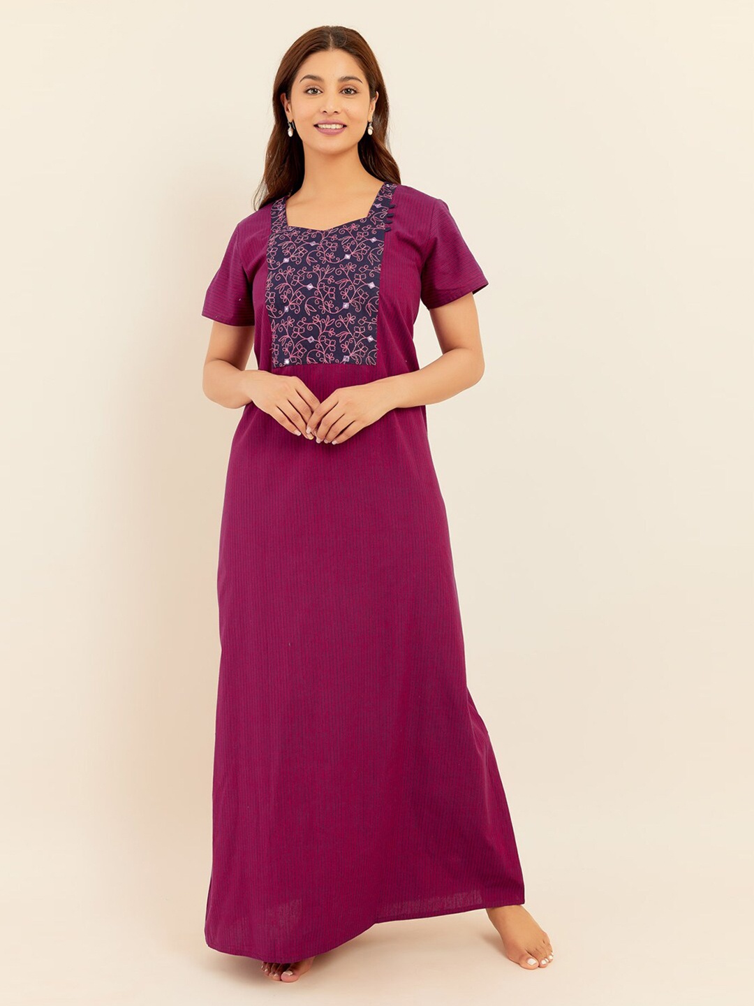 

Maybell Floral Printed Pure Cotton Maxi Nightdress, Pink