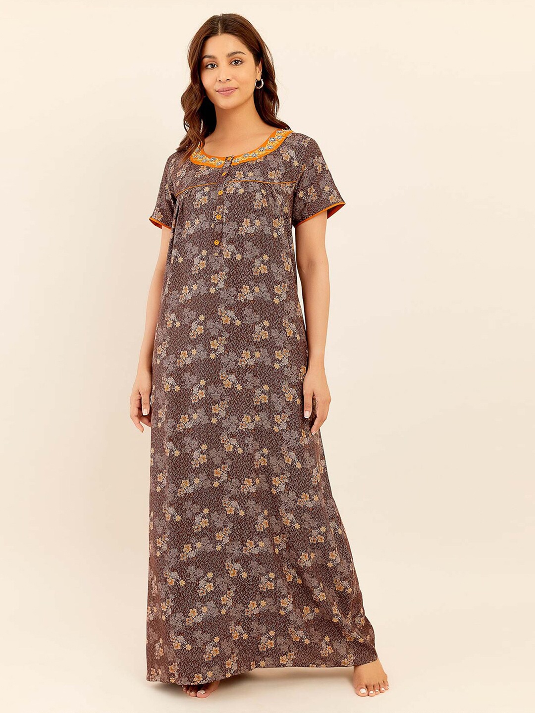 

Maybell Floral Printed Maxi Nightdress, Brown