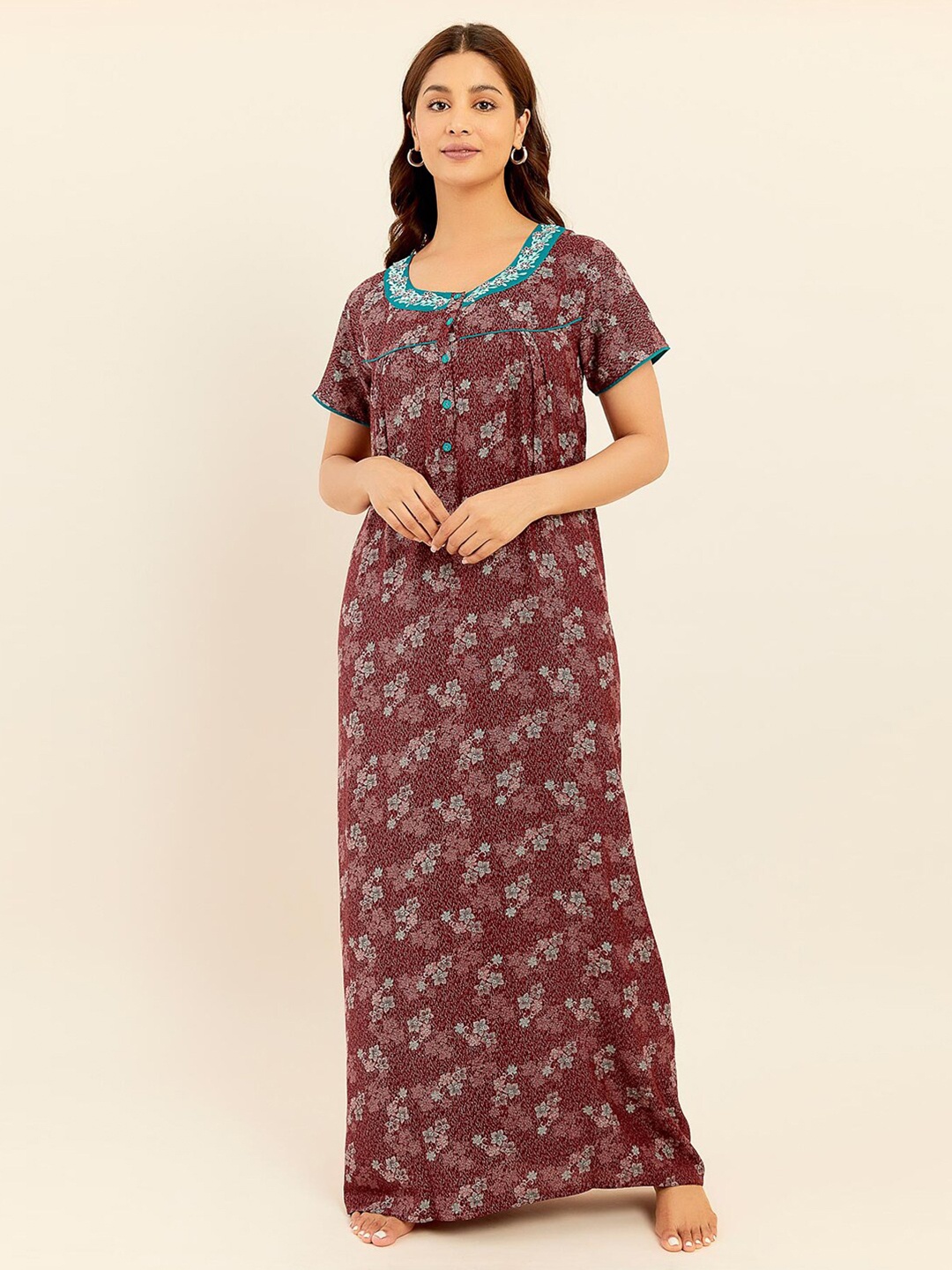 

Maybell Floral Printed Maxi Nightdress, Maroon