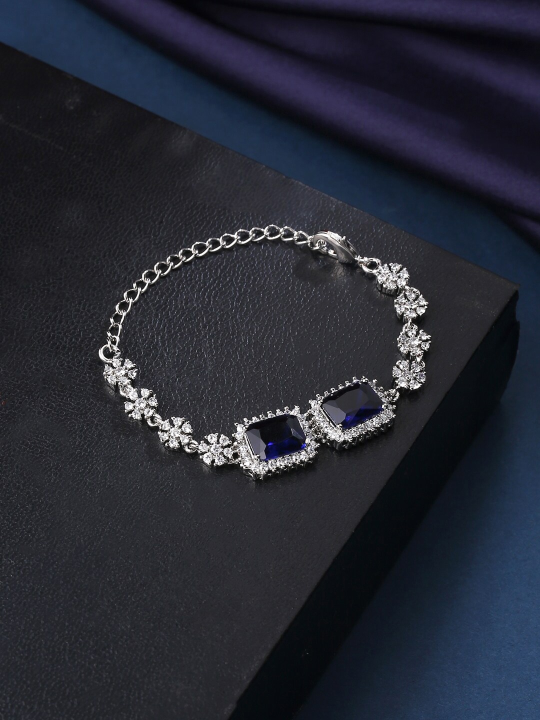 

VIRAASI Women Silver-Plated American Diamond Link Bracelet