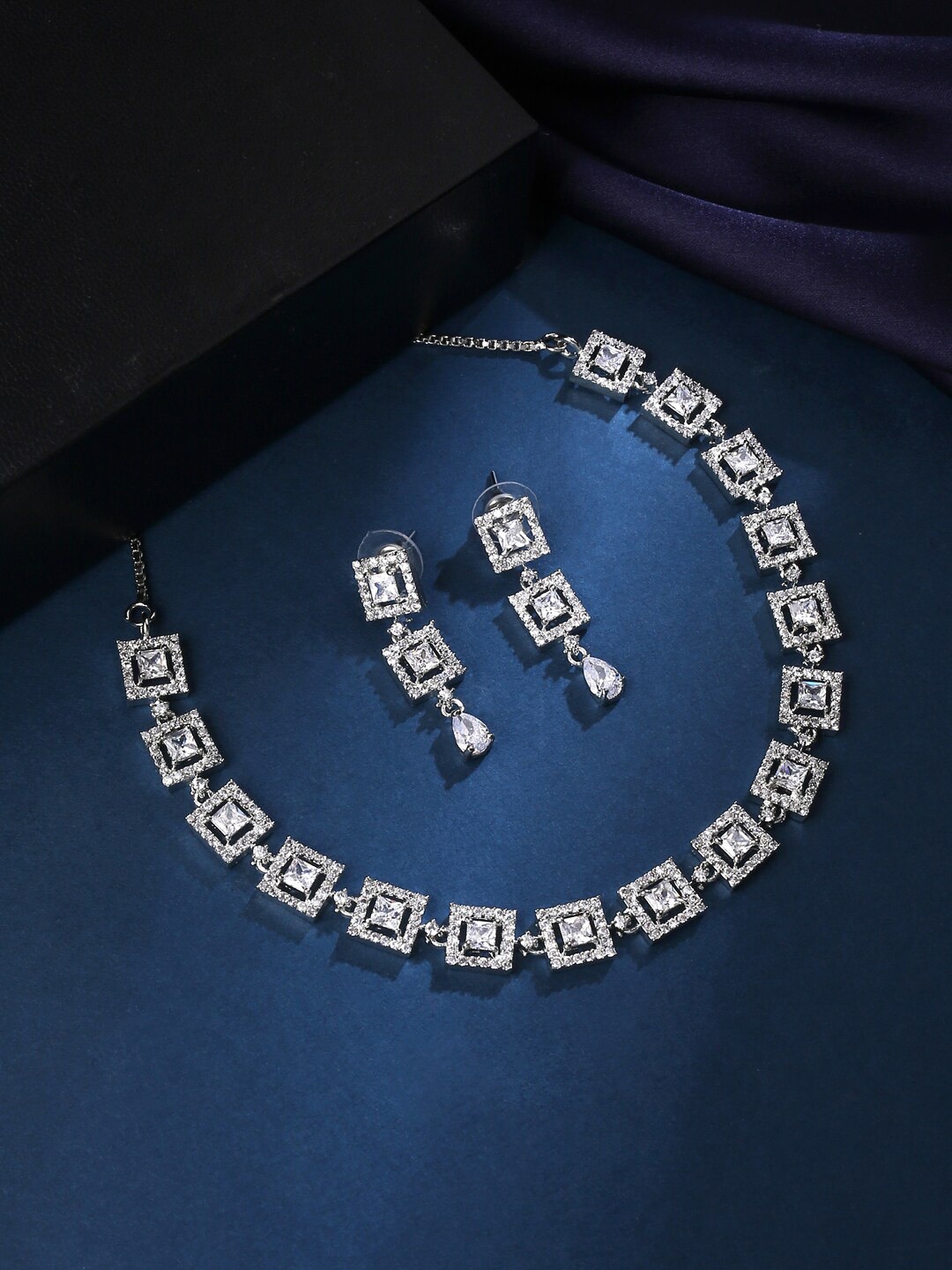 

VIRAASI Silver-Plated AD-Studded Jewellery Set