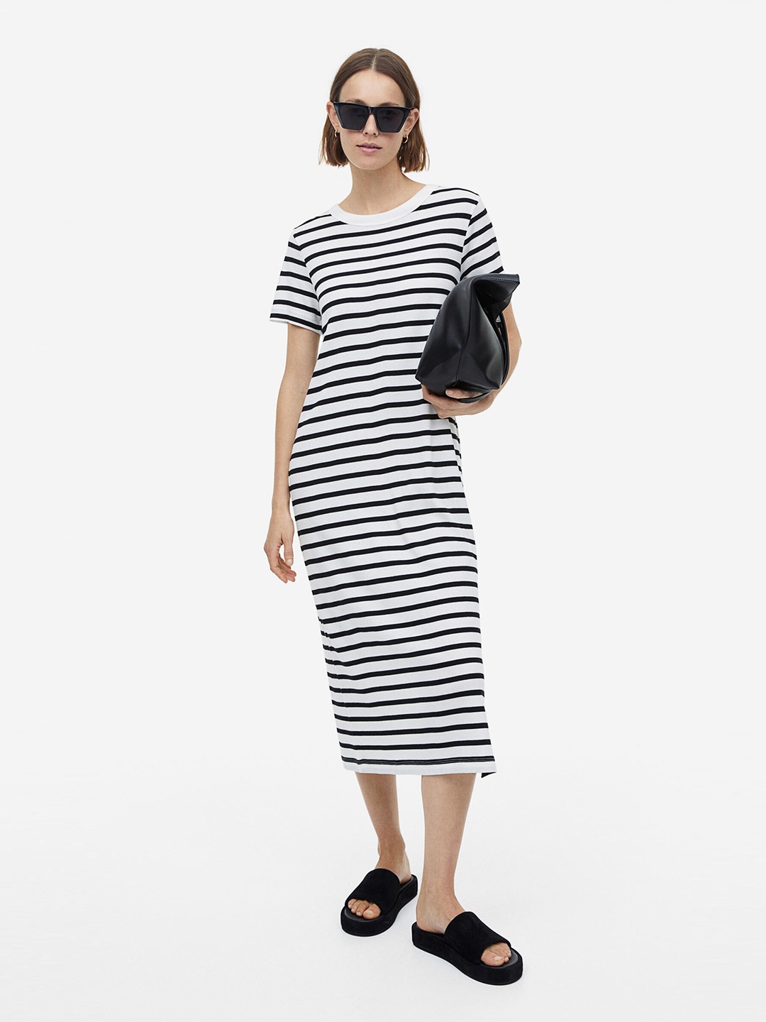 

H&M Women Ribbed Jersey Dress, White
