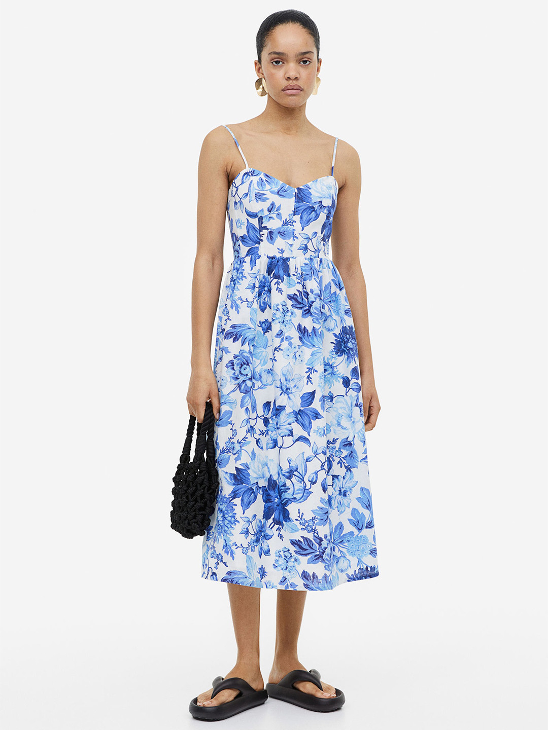 

H&M Linen-Blend Dress, Blue