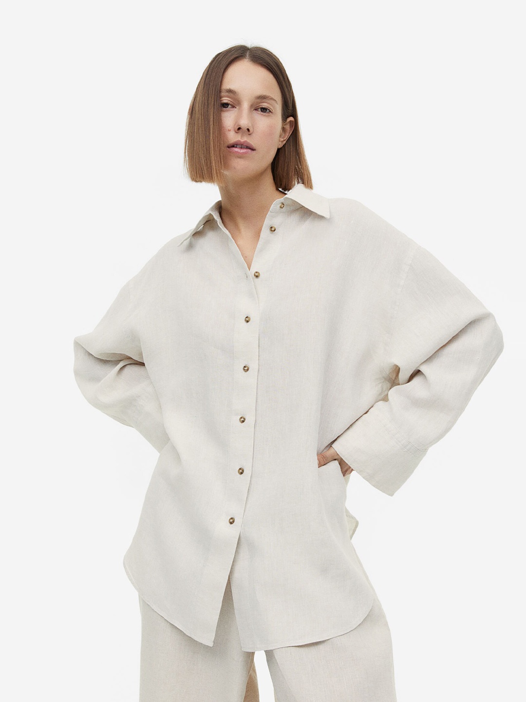

H&M Women Linen Shirt, Beige