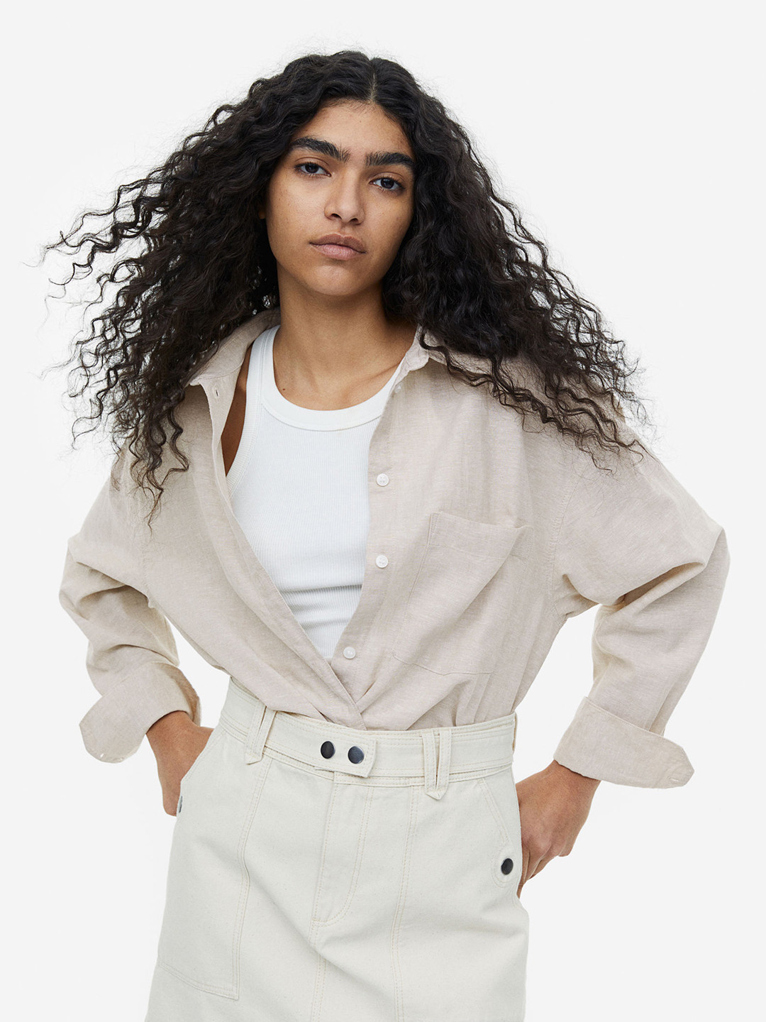 

H&M Women Linen-Blend Shirt, Beige