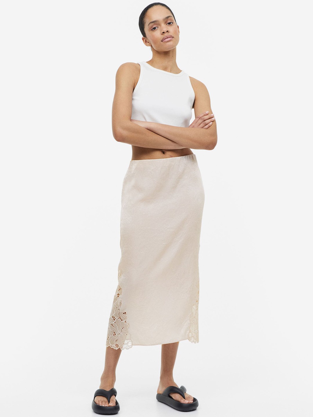 

H&M Women Lace-Detail Skirt, Beige