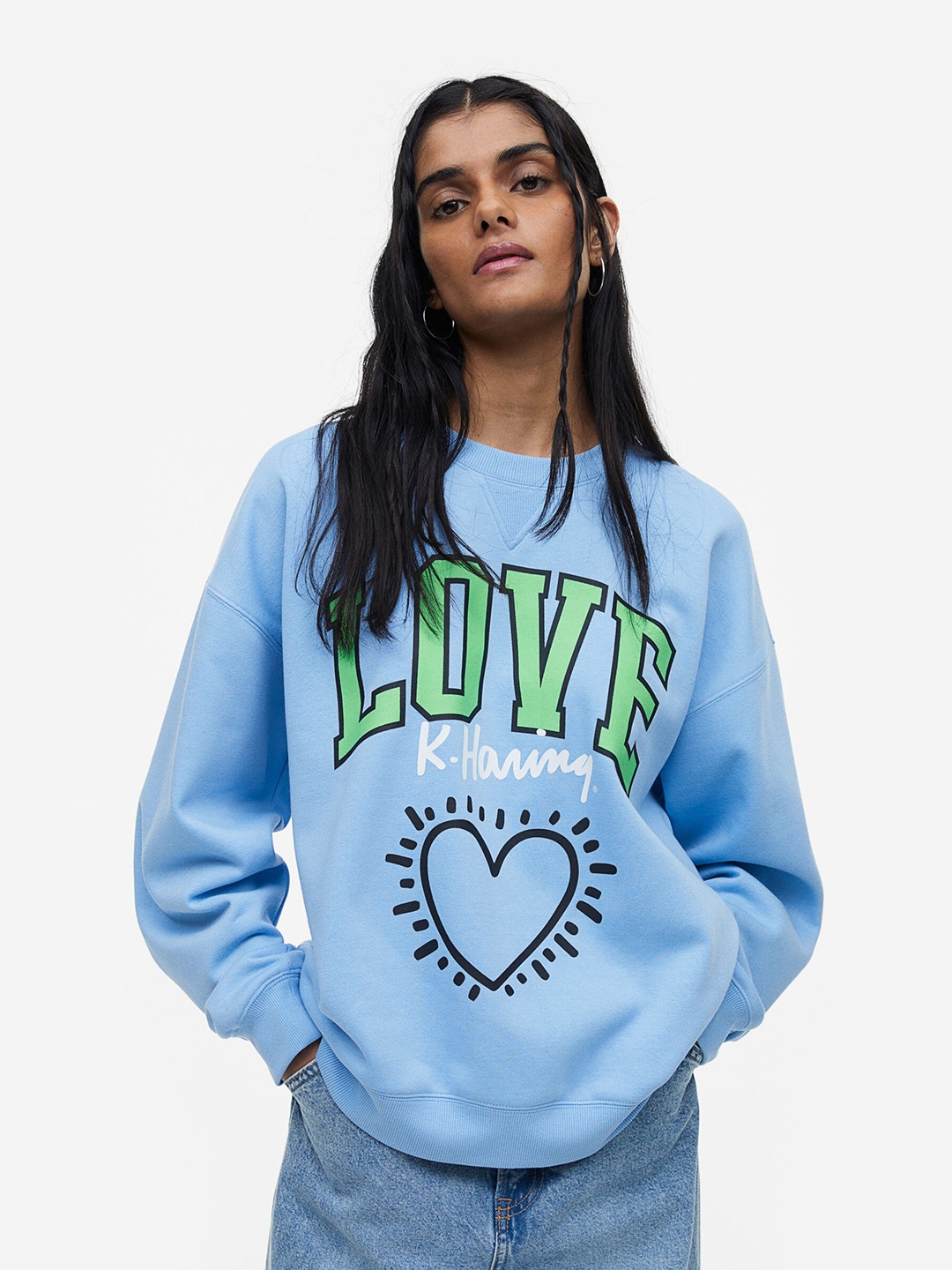 

H&M Women Printed Sweatshirt, Blue