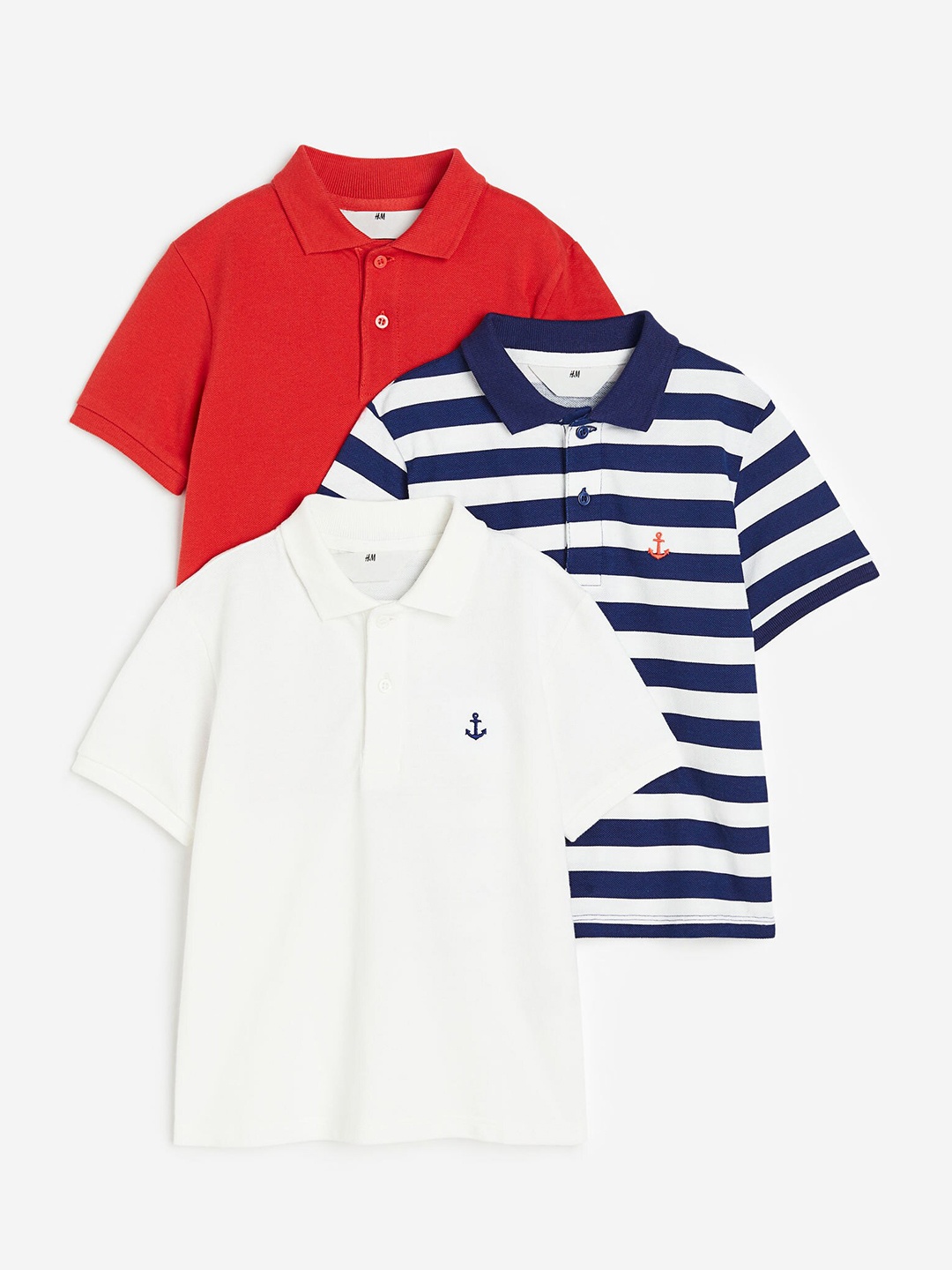 

H&M Boys 3-Pack Pure Cotton Polo Shirts, Red