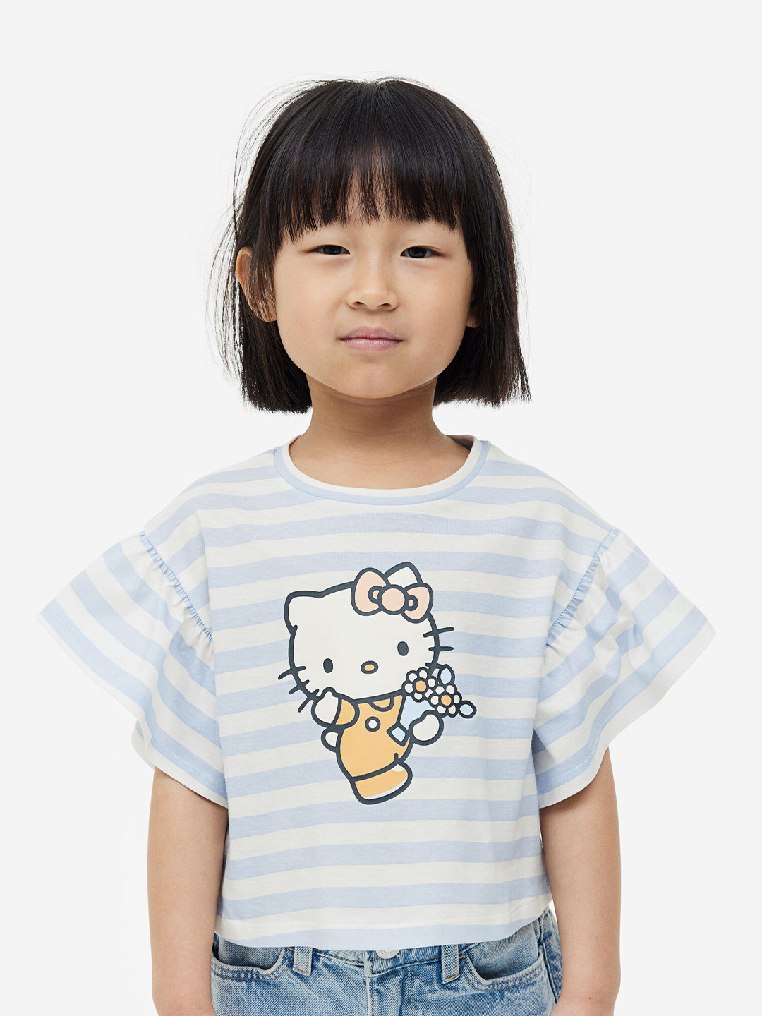 

H&M Girls 2-Pack Pure Cotton Printed Tops, Blue