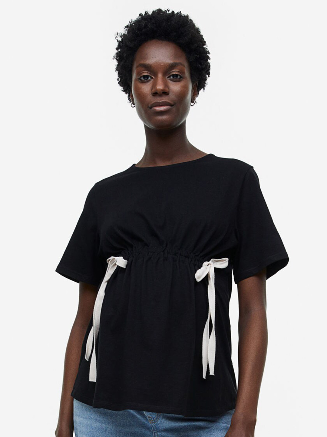 

H&M MAMA Drawstring-Detail Top, Black