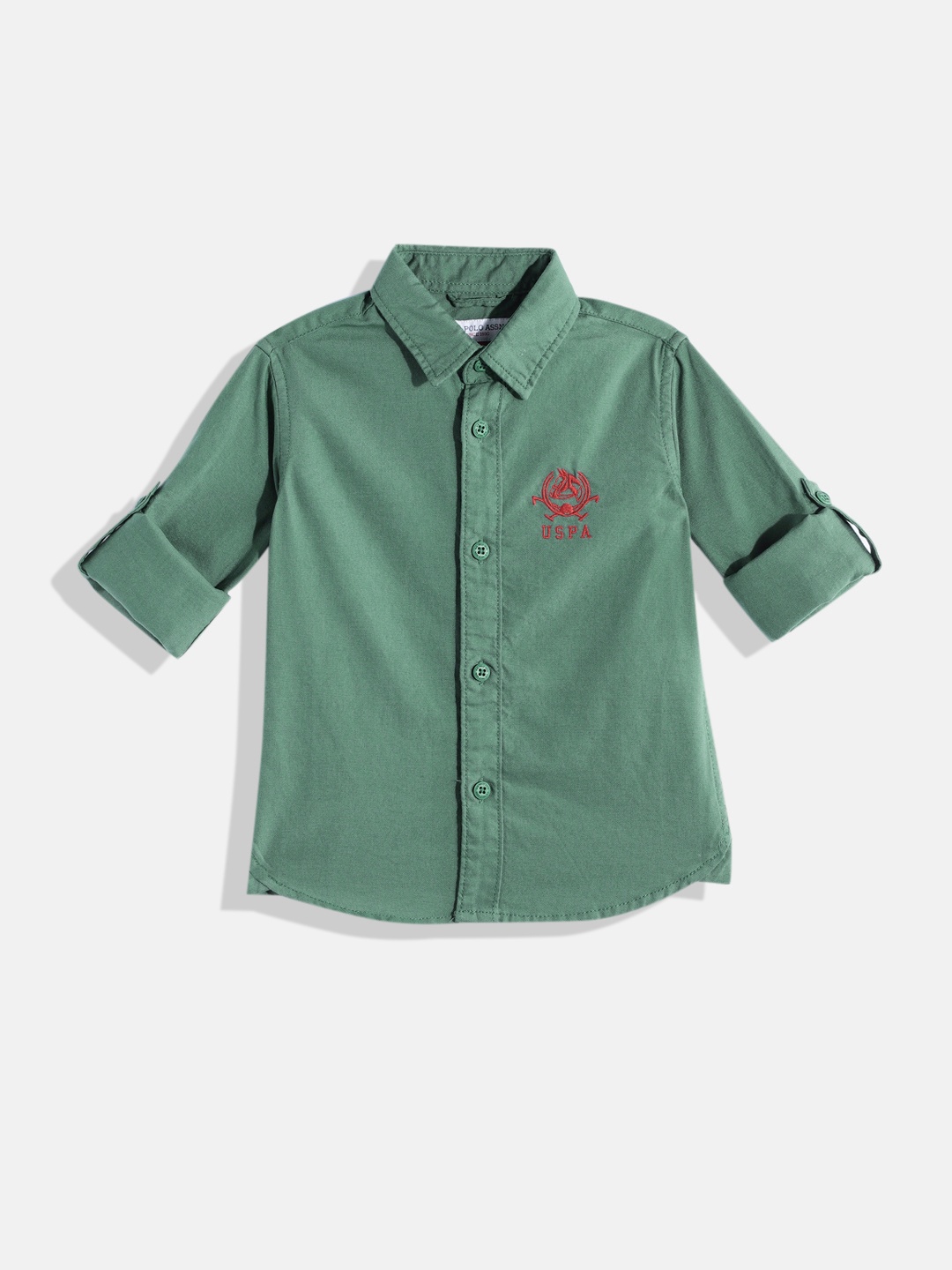 

U.S. Polo Assn. Kids Boys Brand Logo Embroidered Pure Cotton Casual Shirt, Green