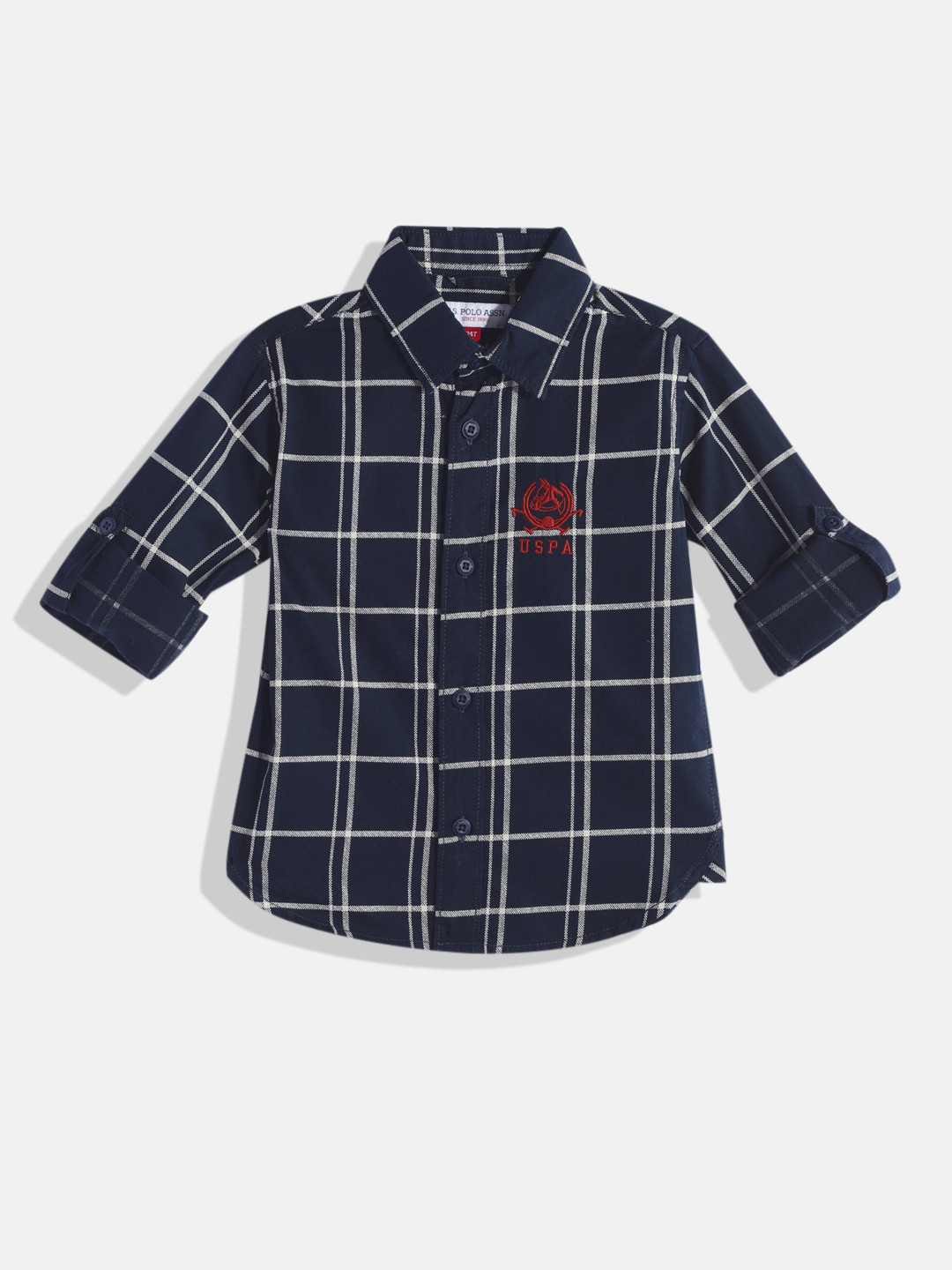 

U.S. Polo Assn. Kids Boys Checked Pure Cotton Casual Shirt, Navy blue