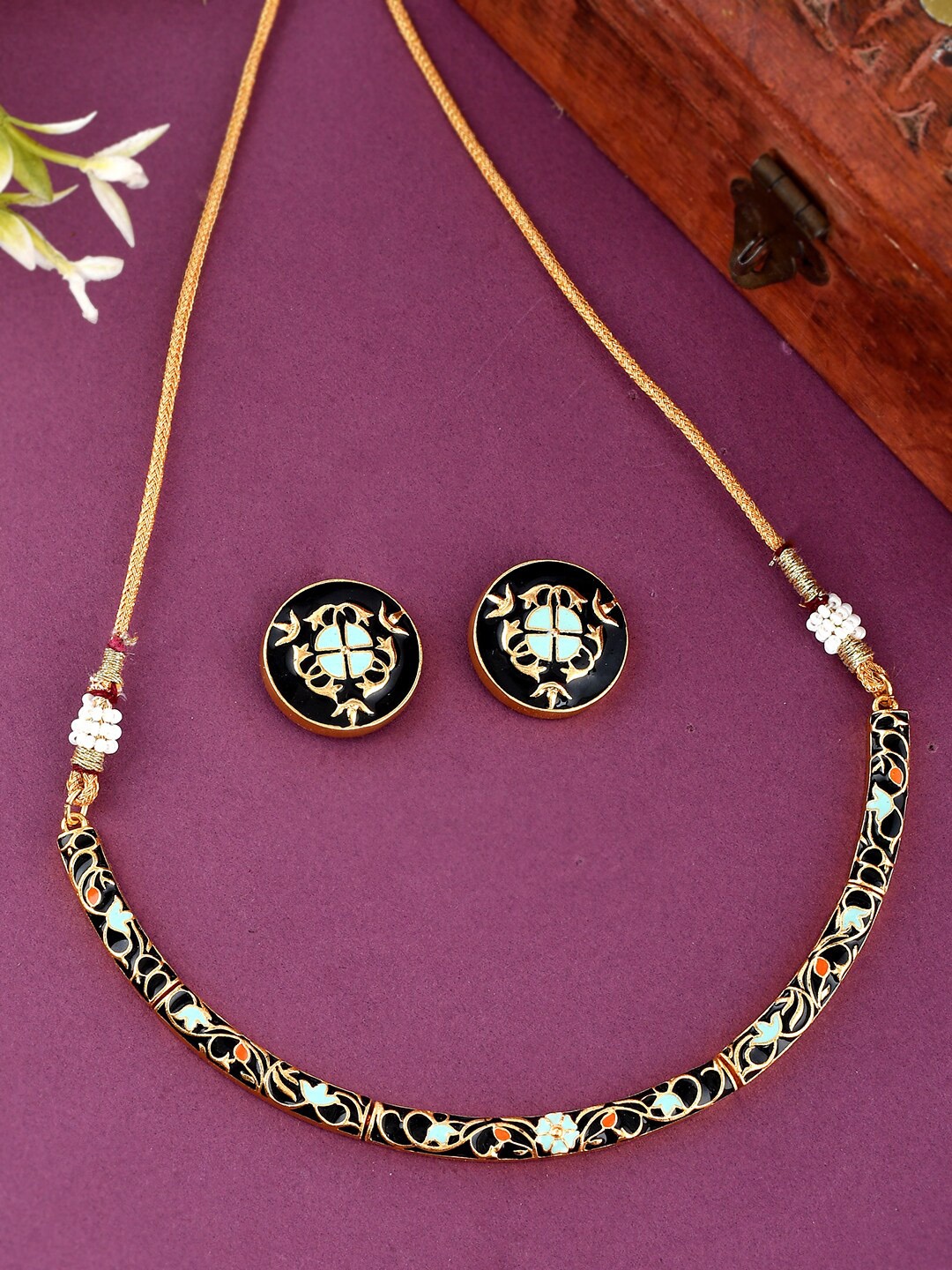 

Voylla Gold-Plated & Black Enamelled Jewellery Set