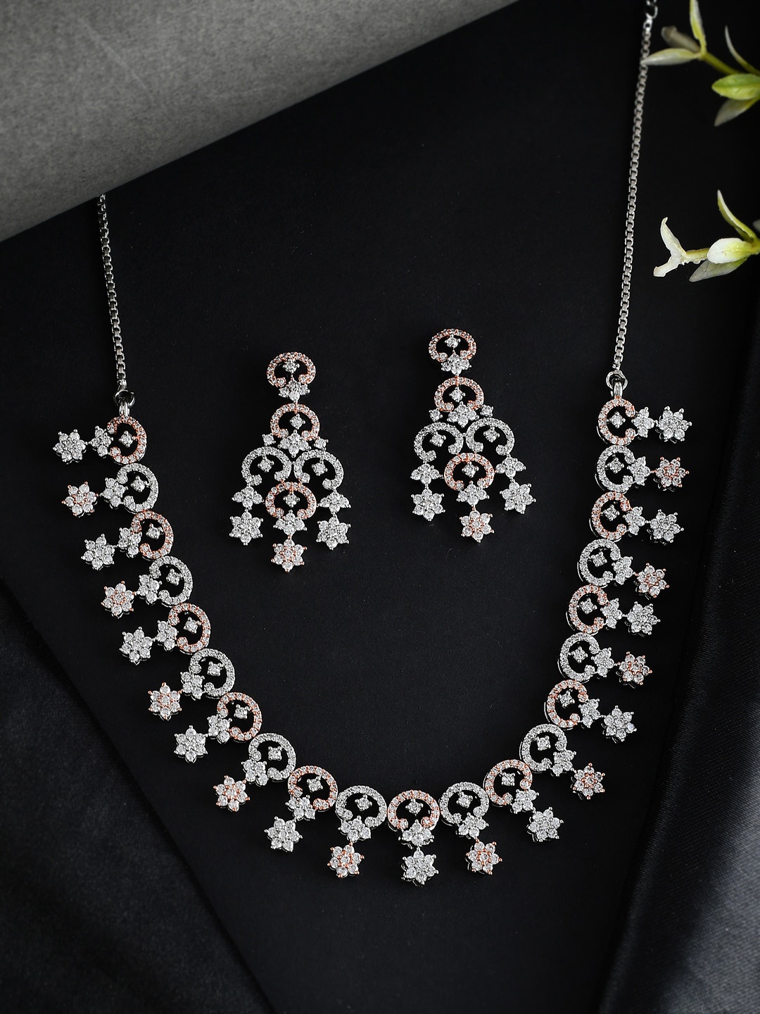 

Voylla Silver Plated CZ Studded Star Hanging Necklace Set