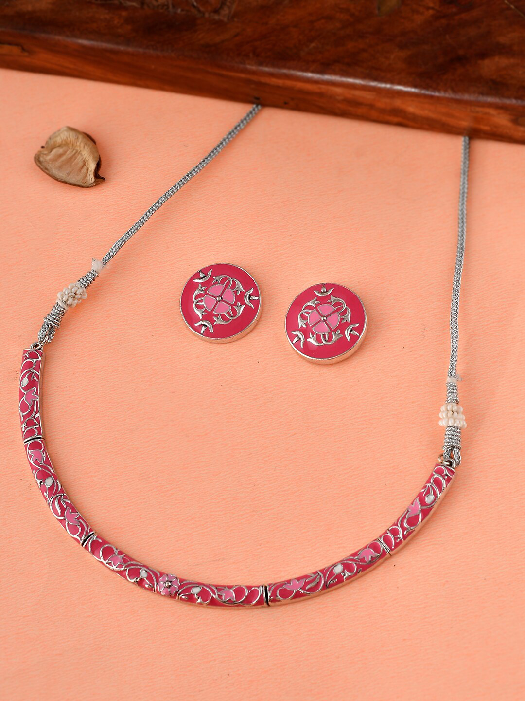 

Voylla Silver-Plated Necklace With Earrings