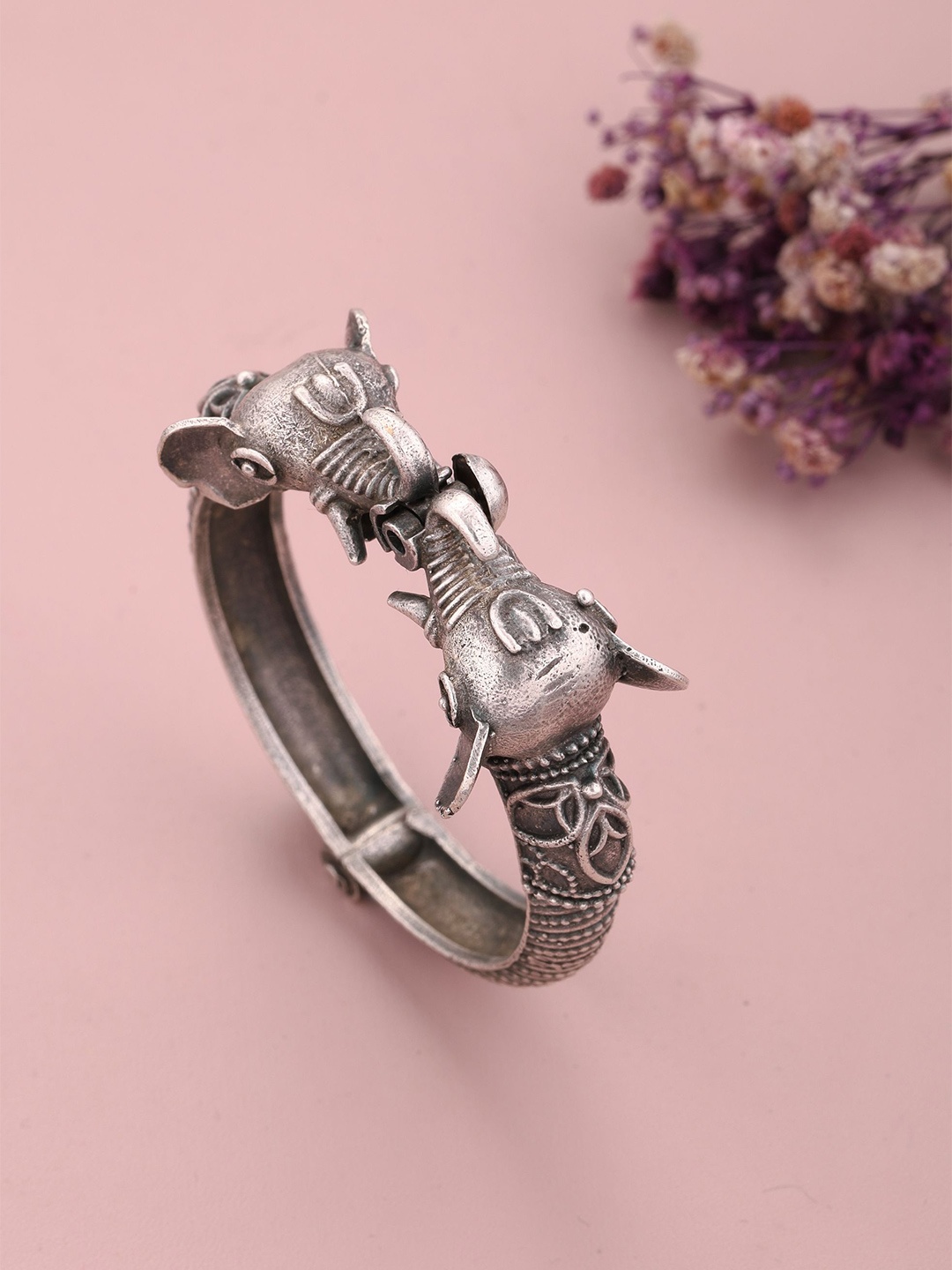

Vita Bella Women Silver Oxidised Kada Bracelet