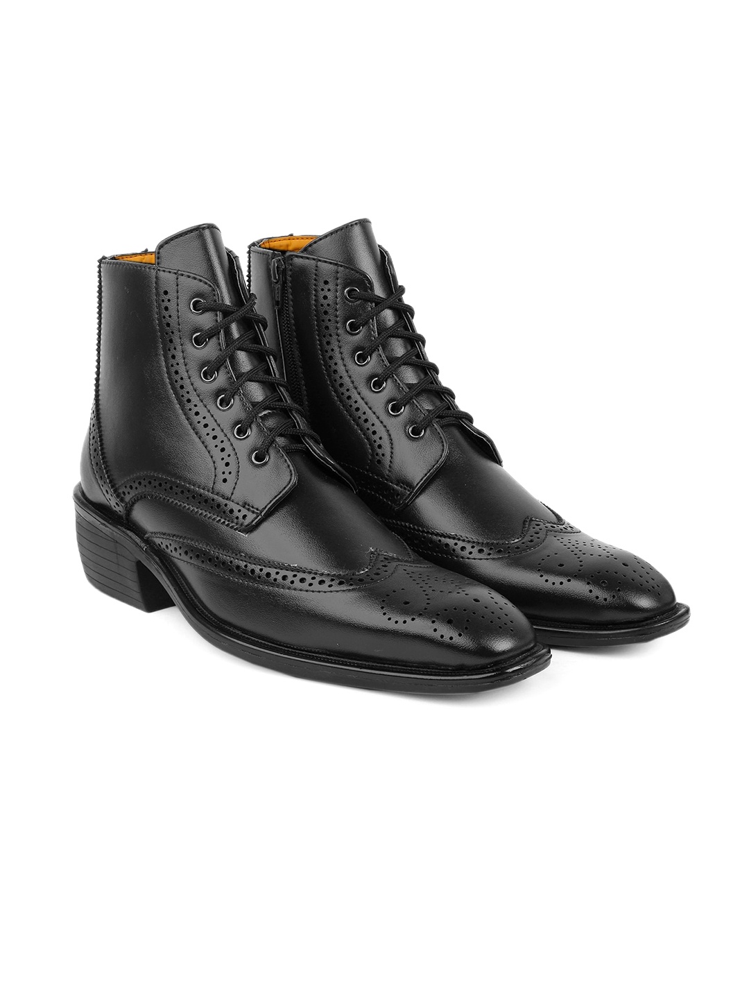 

Bxxy Men Block-Heeled Height Increasing Brogue Boots, Black