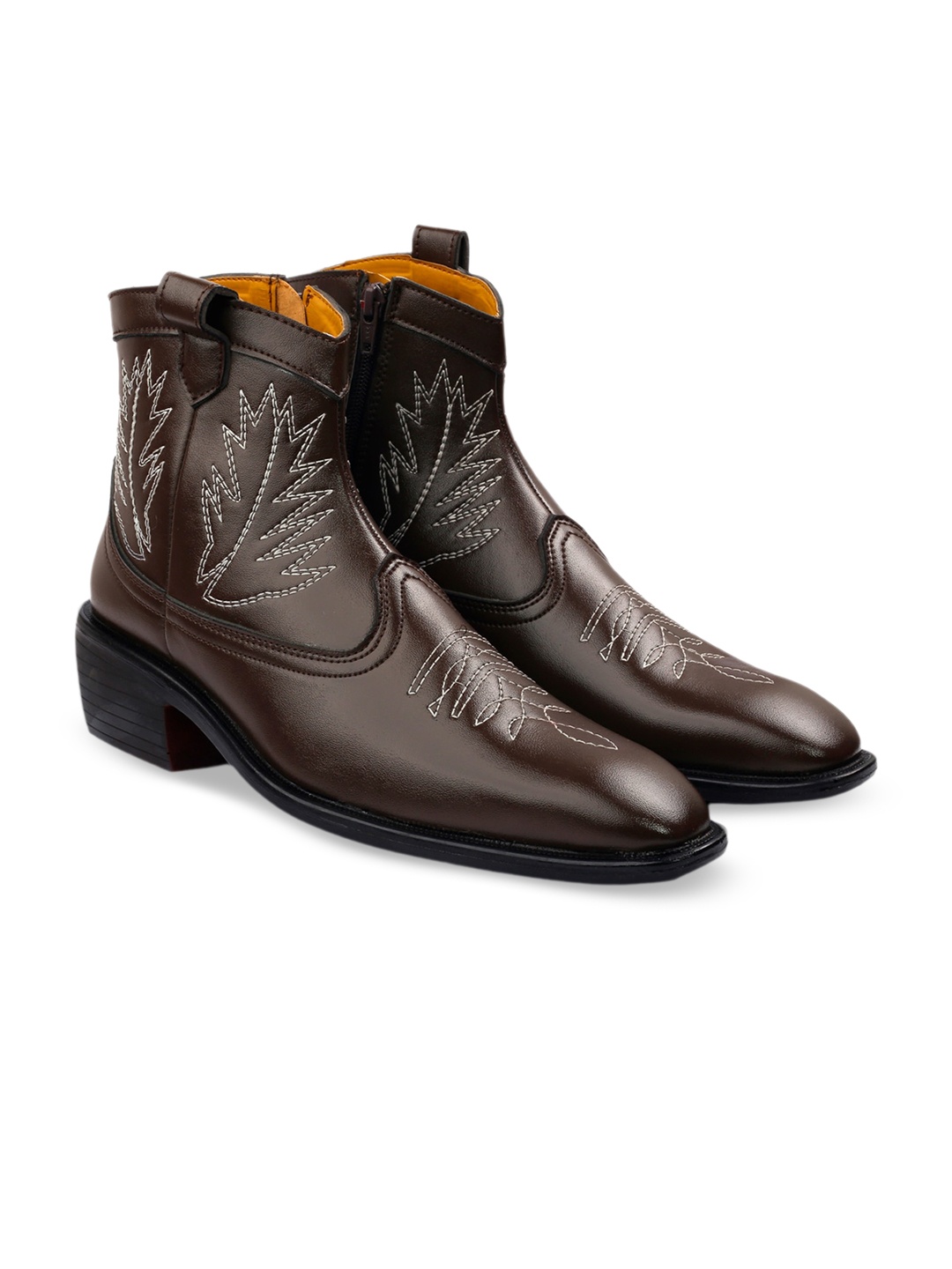 

Bxxy Men Embroidered Block-Heeled Chelsea Boots, Brown