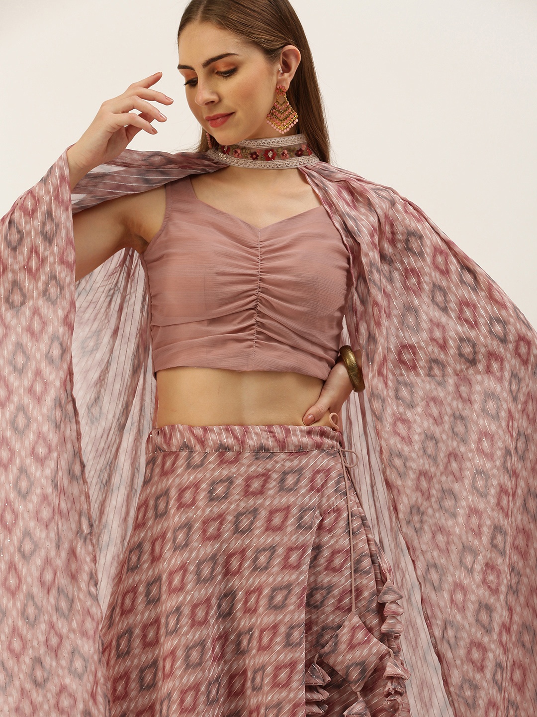 

Ethnovog Sequinned Ready to Wear Lehenga & Blouse With Dupatta, Purple