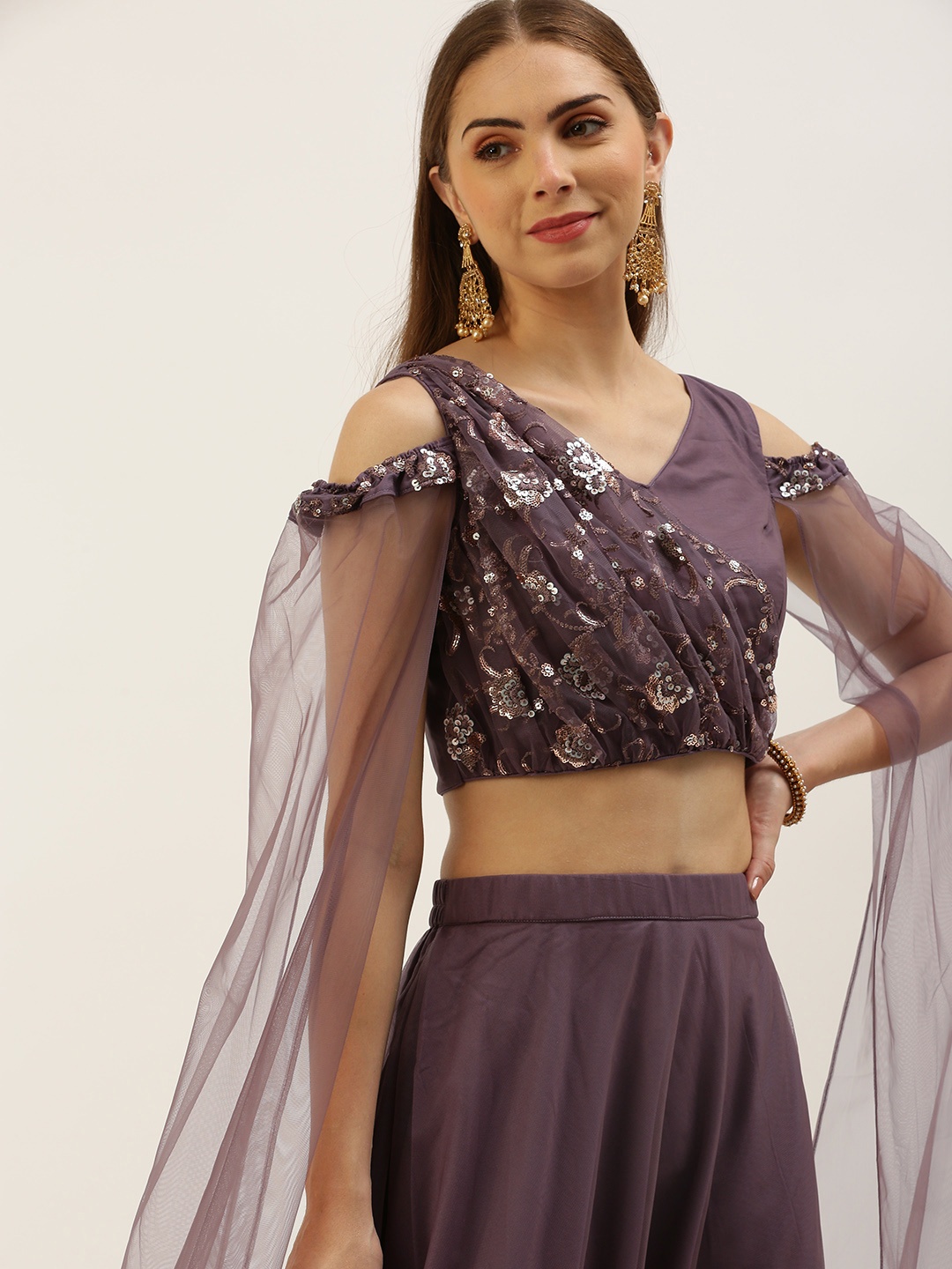 

Ethnovog Embellished Sequinned Ready to Wear Lehenga Choli, Purple