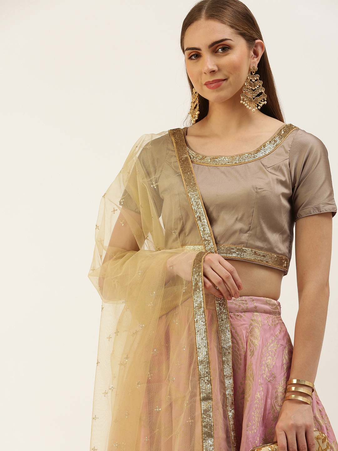 

Ethnovog Ready to Wear Lehenga & Blouse With Dupatta, Gold