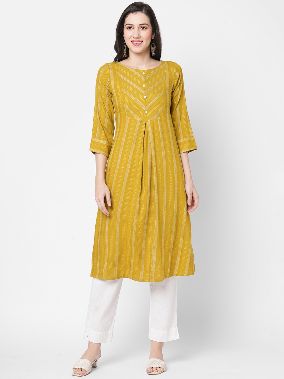 

Fusion Beats Striped A-Line Kurta, Yellow