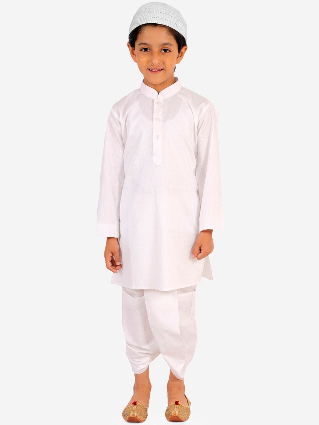 

JBN Creation Boys Mandarin Collar Pure Cotton Kurta with Dhoti Pants, White