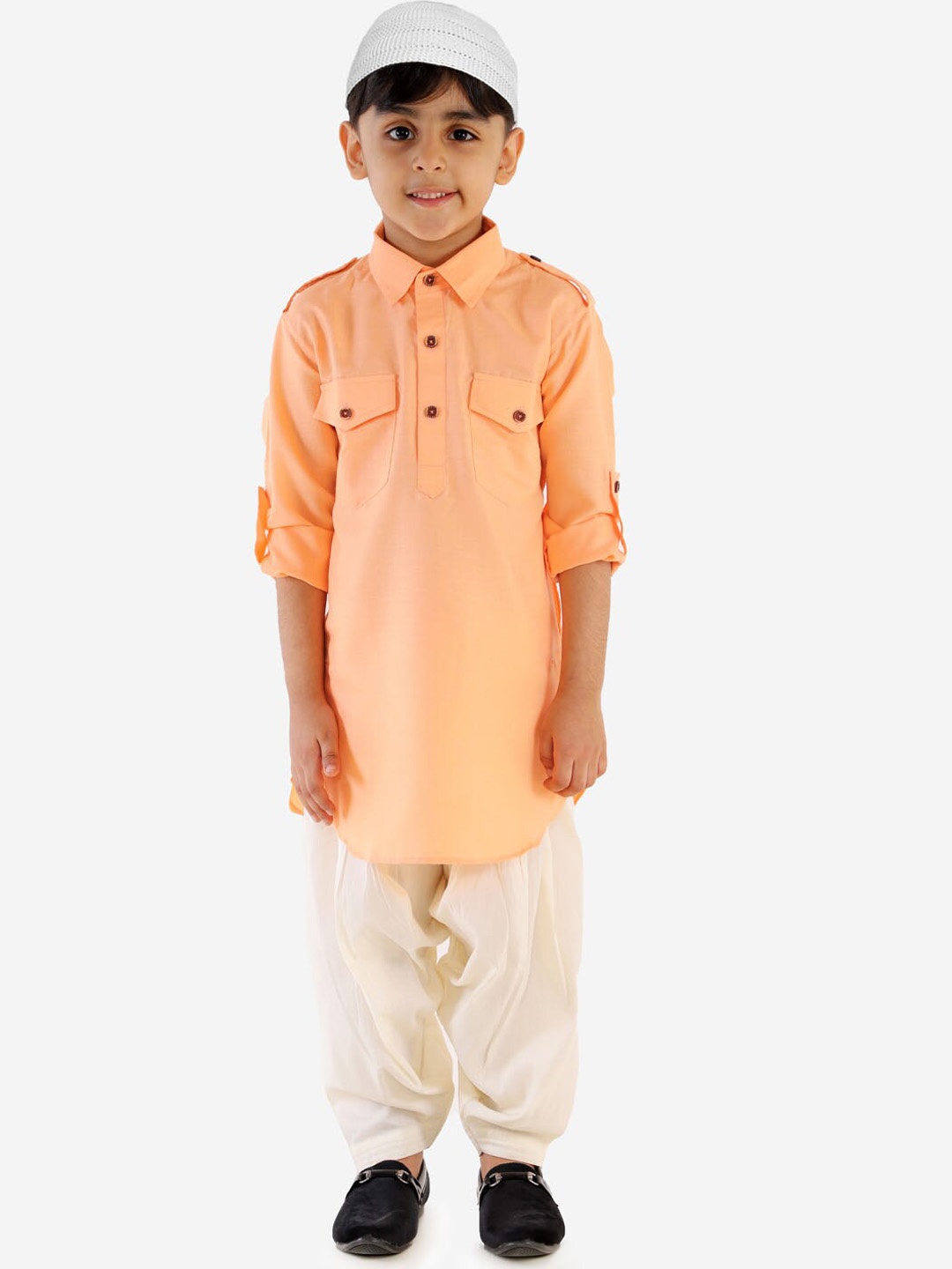 

JBN Creation Boys Shirt Collar Pathani Kurta With Salwar, Peach
