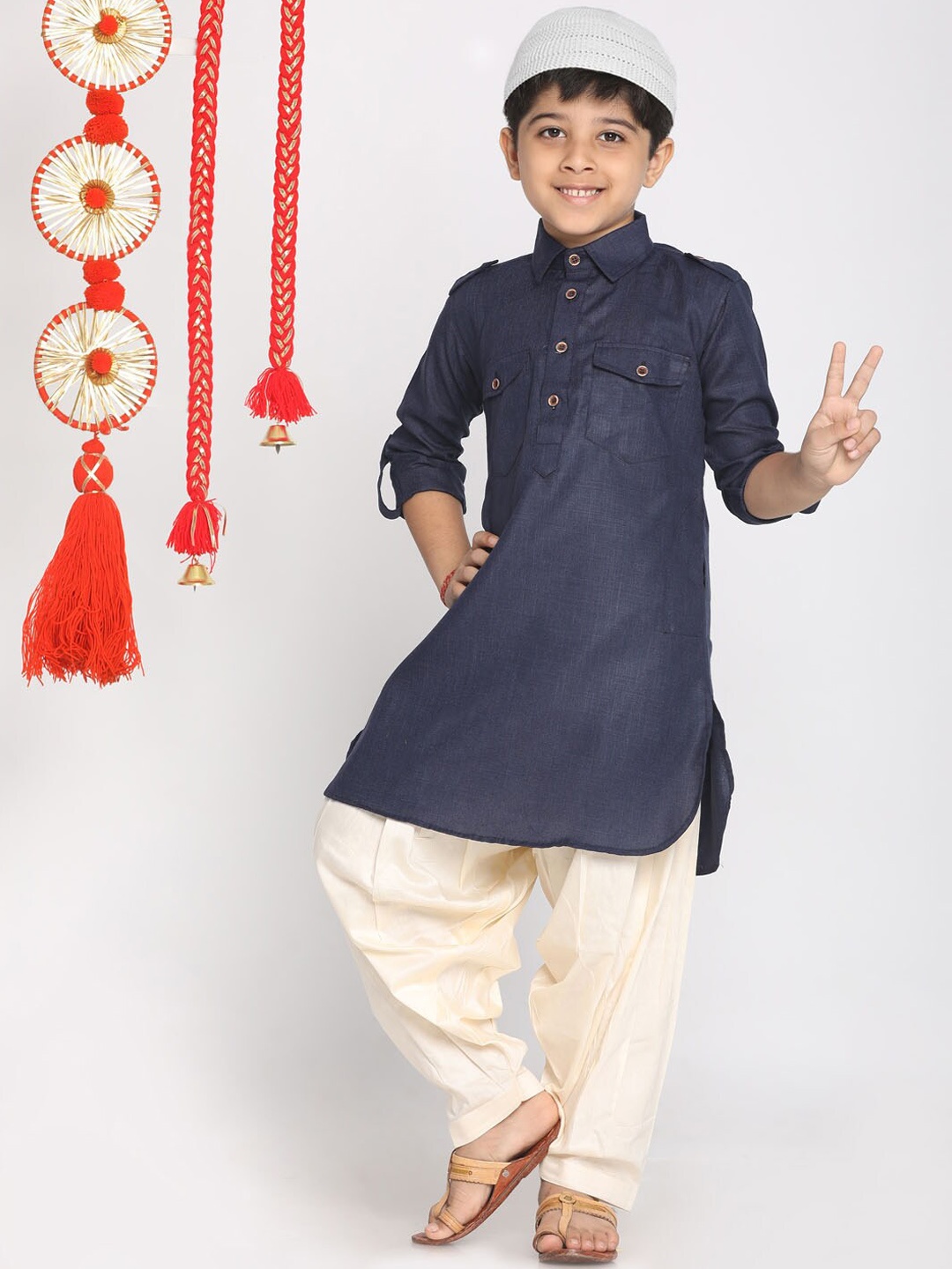 

JBN Creation Boys Shirt Collar Pathani Kurta With Salwar, Blue
