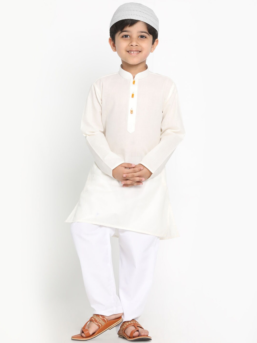 

JBN Creation Boys Mandarin Collar Kurta with Pyjamas, Off white