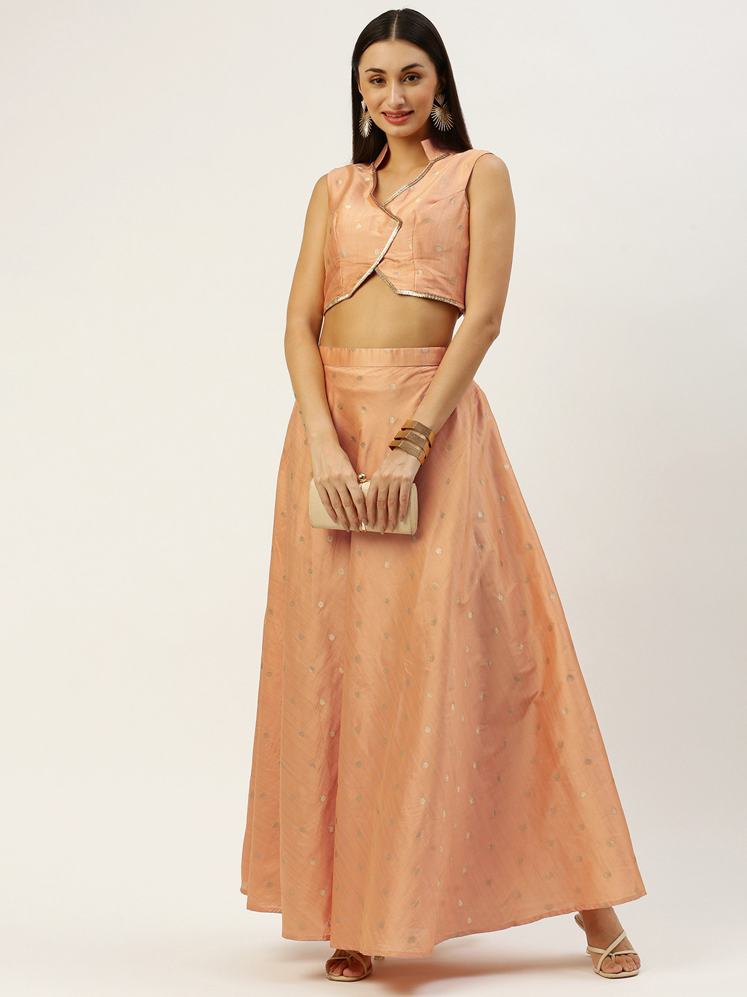 

Ethnovog Ready To Wear Jacquard Co Ords Set, Peach