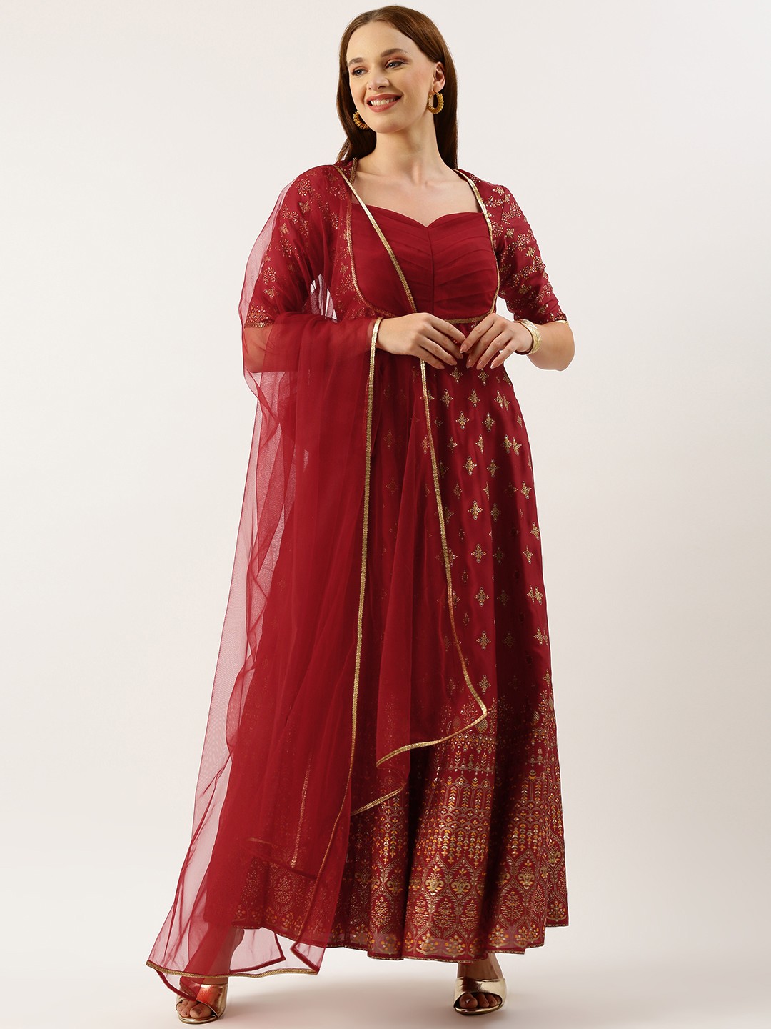 

Ethnovog Women Ethnic Motifs Regular Sequinned Kurta with Trousers & With Dupatta, Maroon