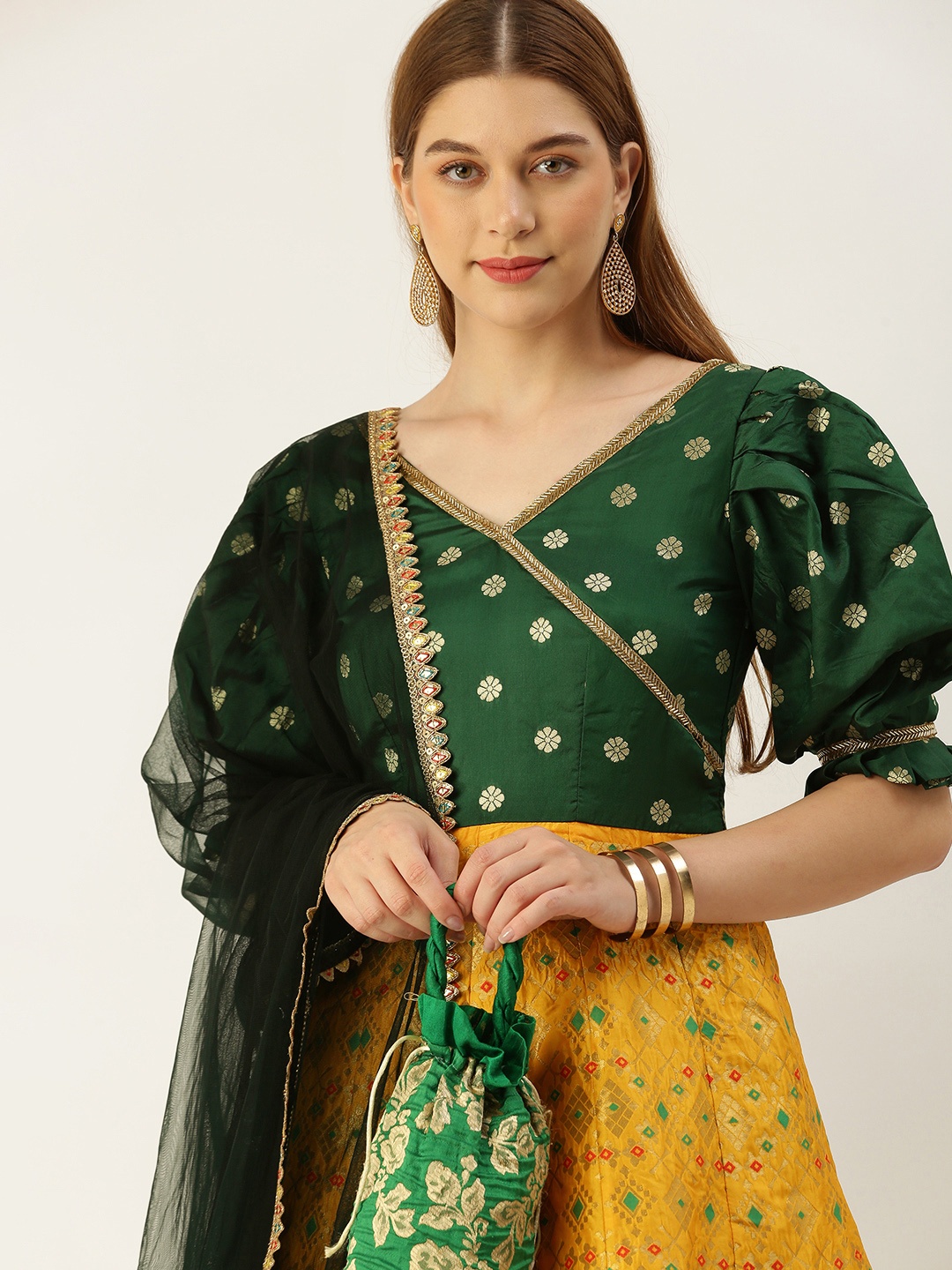 

Ethnovog Women Ethnic Motifs Regular Beads & Stones Kurta with Trousers & With Dupatta, Yellow