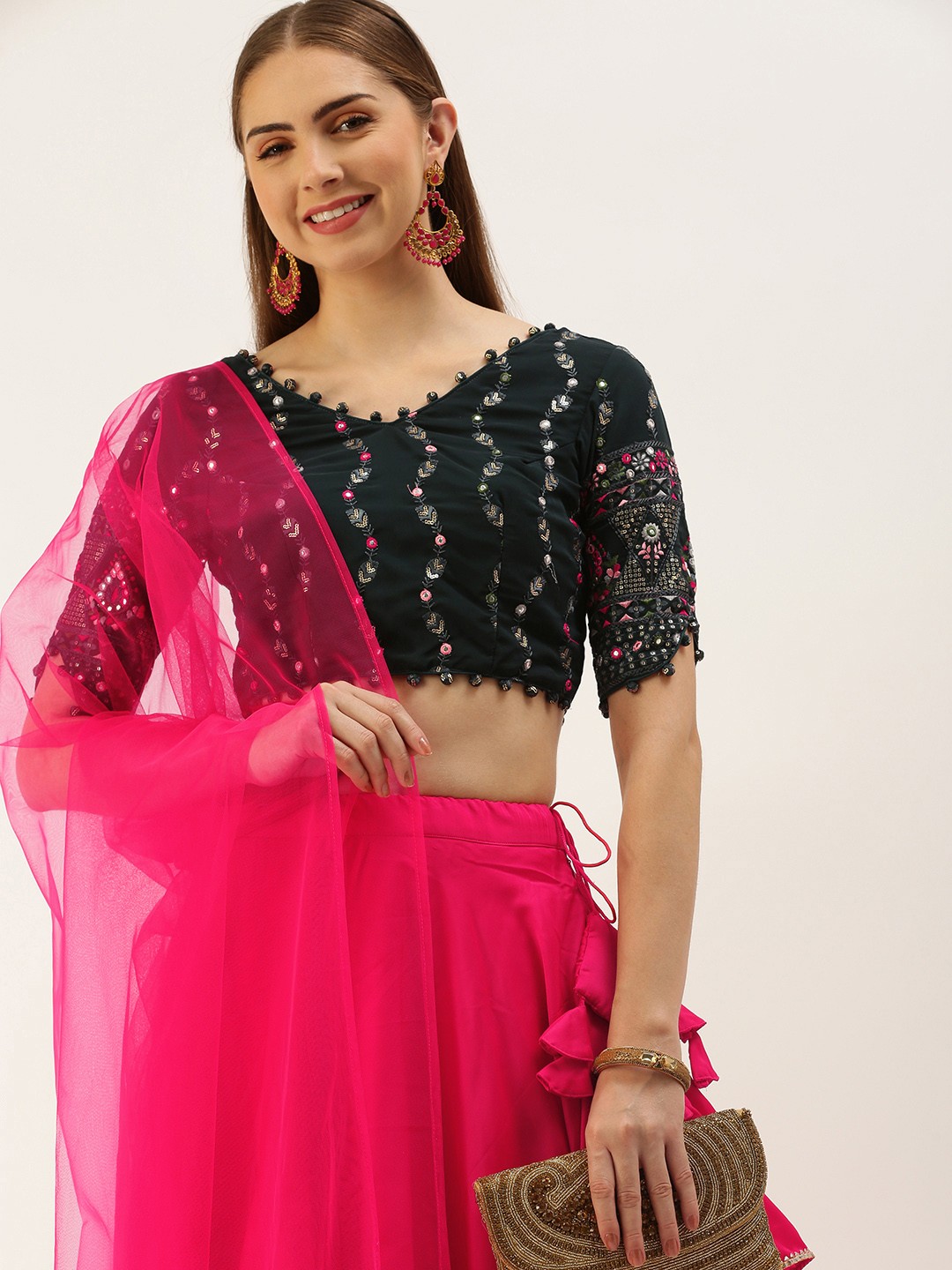 

Ethnovog Ready to Wear Lehenga & Blouse With Dupatta, Green