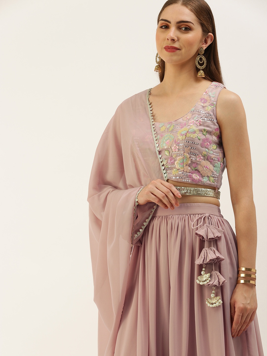 

Ethnovog Ready to Wear Lehenga & Blouse With Dupatta, Pink