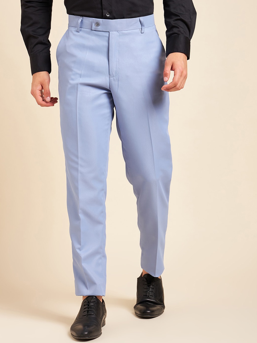 

DENNISON Men Flat-Front Mid-Rise Formal Trousers, Blue