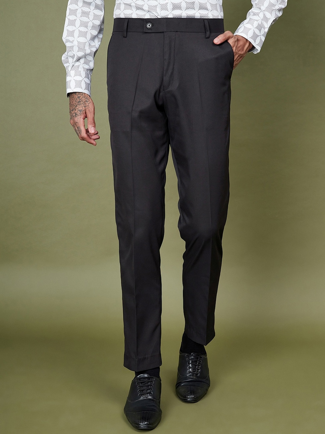 

DENNISON Men Smart Mid-Rise Easy Wash Formal Trousers, Black